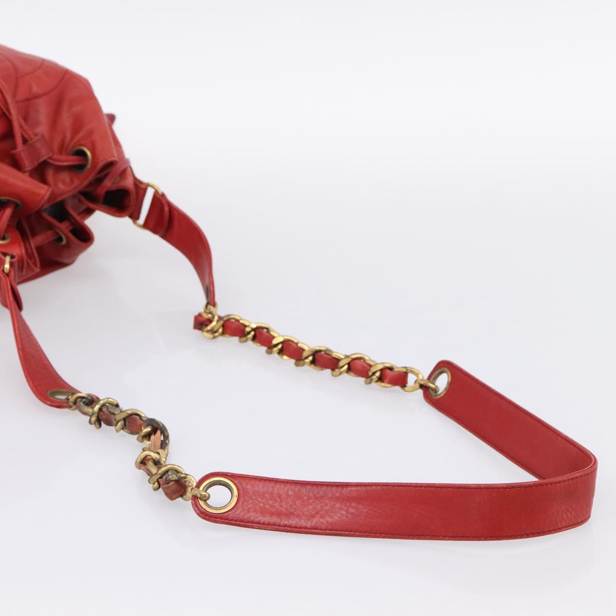 CHANEL Matelasse Chain Shoulder Bag Lamb Skin Red Gold CC Auth KD284