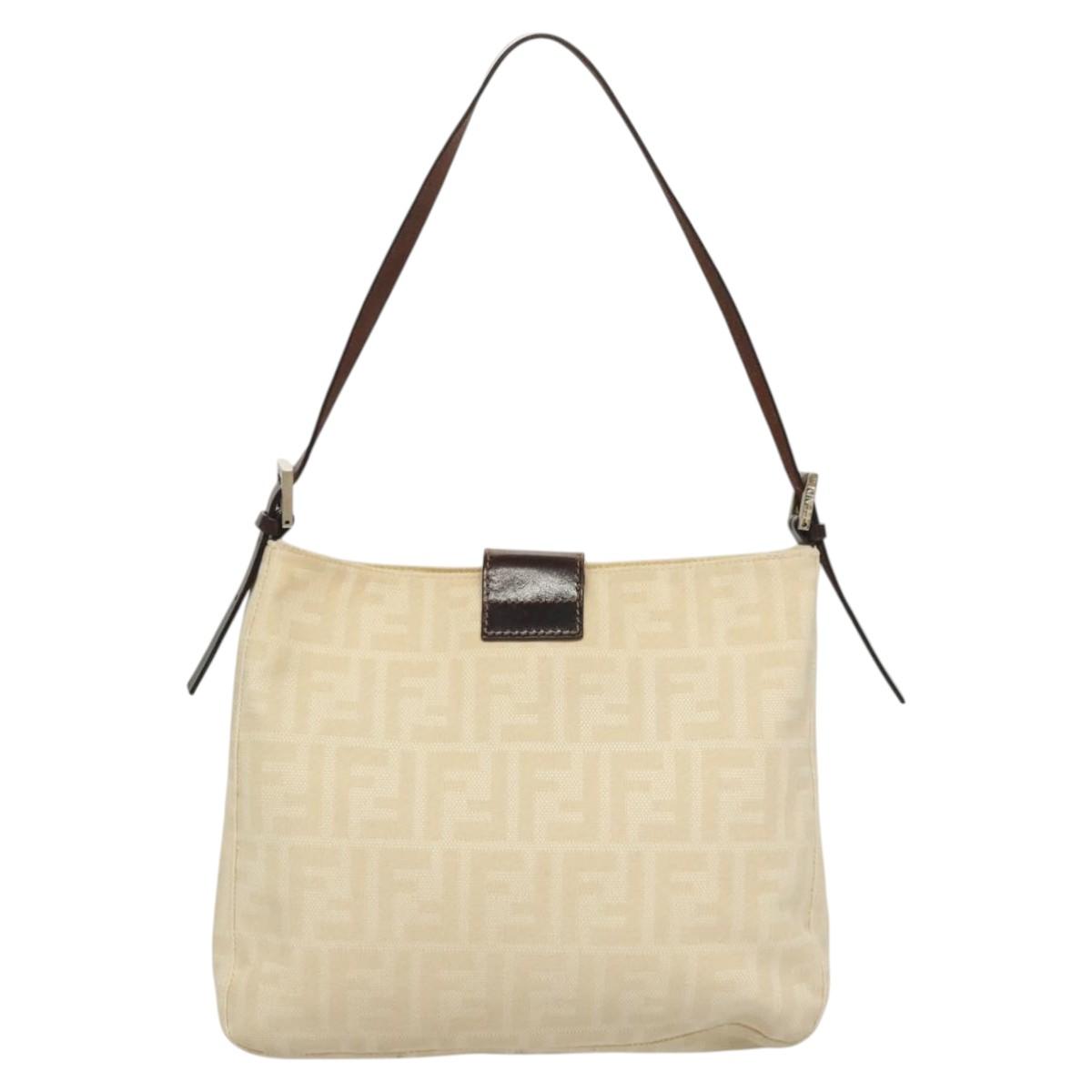 FENDI Zucca Canvas Mamma Baguette Shoulder Bag Beige Silver Auth KD315
