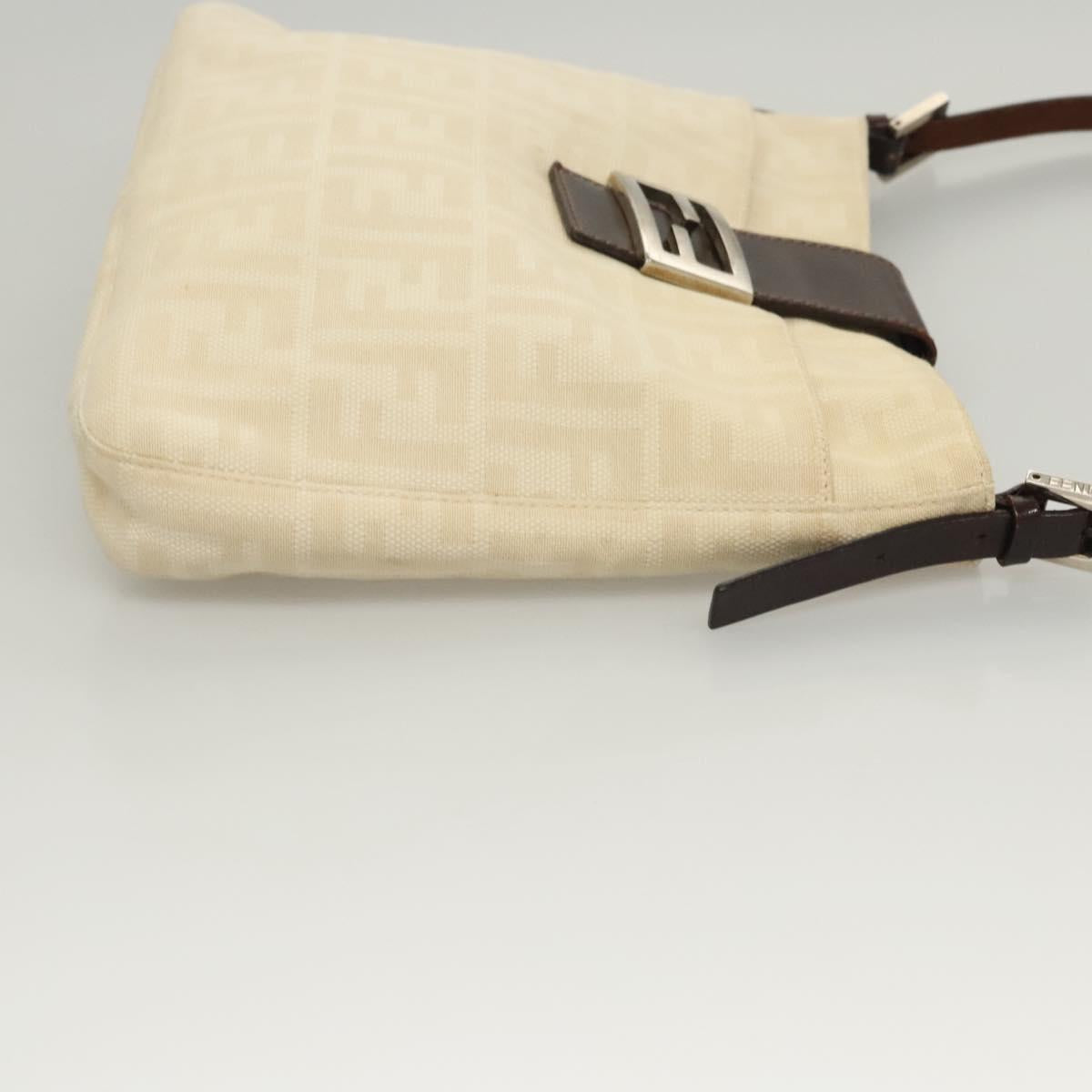 FENDI Zucca Canvas Mamma Baguette Shoulder Bag Beige Silver Auth KD315