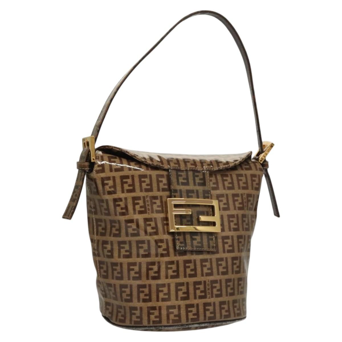 FENDI Zucchino Canvas Mamma Baguette Hand Bag Enamel Beige Gold Auth KD316