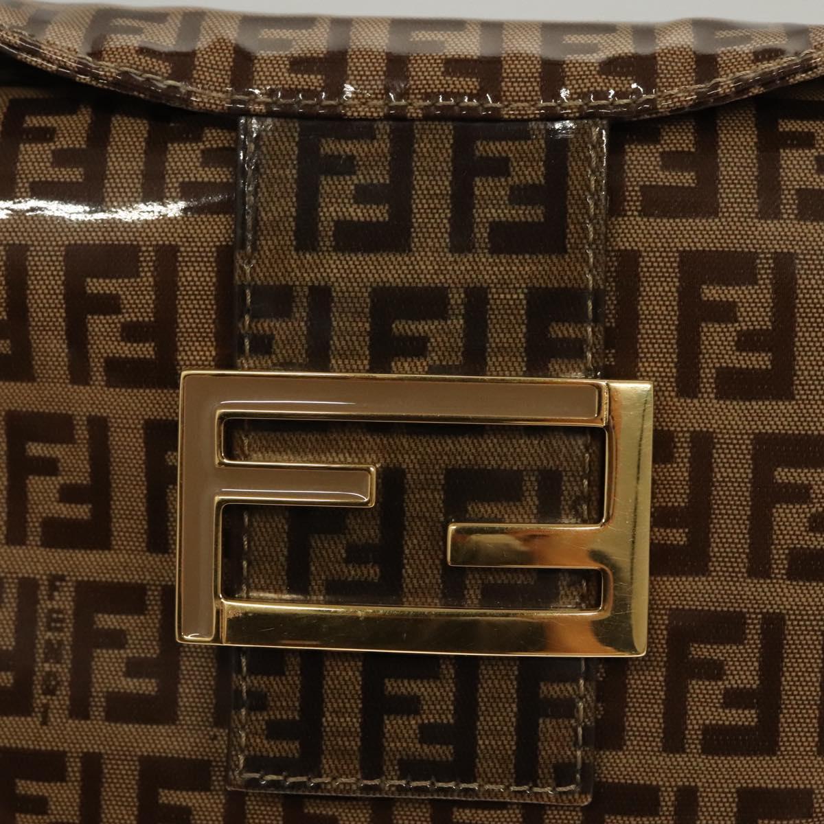 FENDI Zucchino Canvas Mamma Baguette Hand Bag Enamel Beige Gold Auth KD316