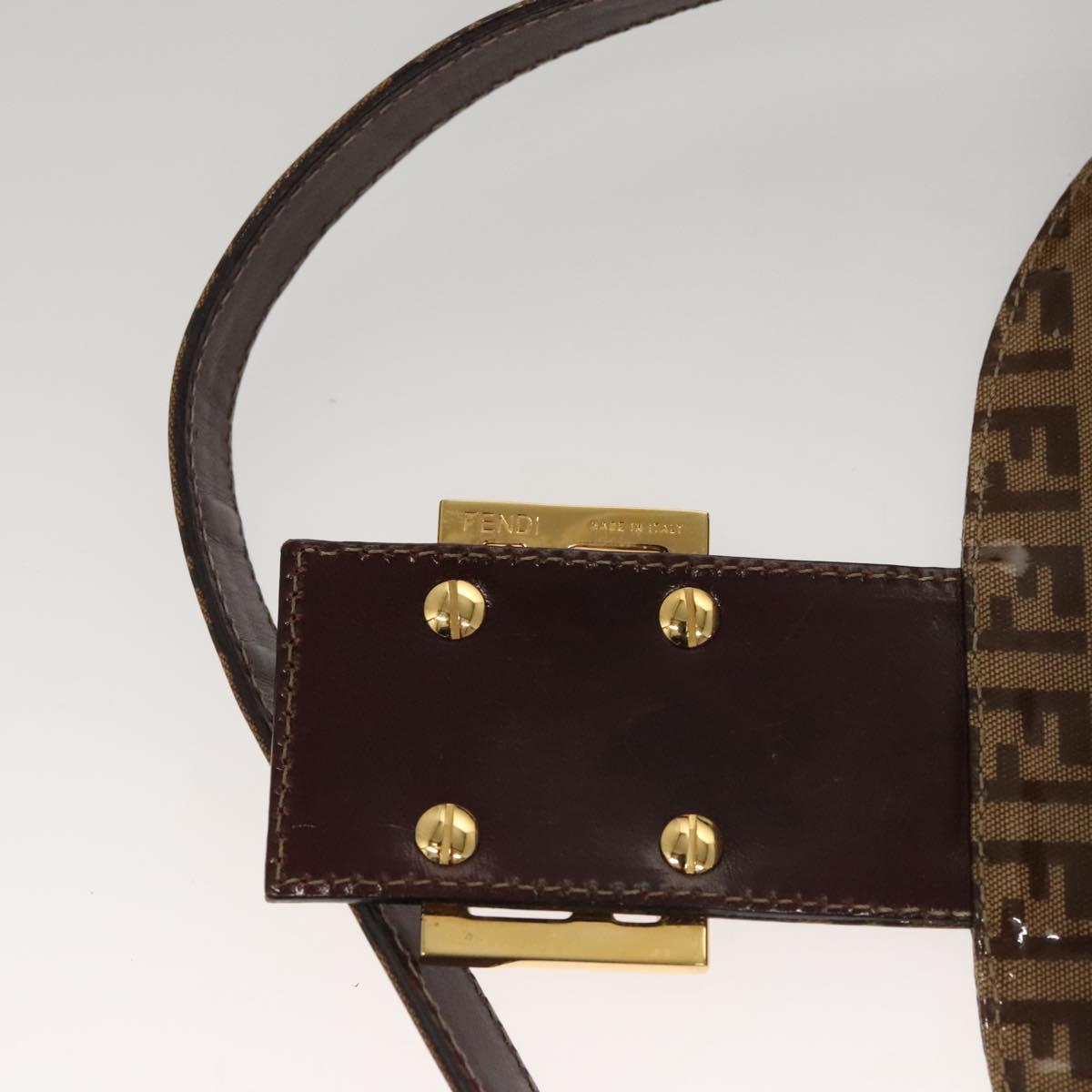 FENDI Zucchino Canvas Mamma Baguette Hand Bag Enamel Beige Gold Auth KD316