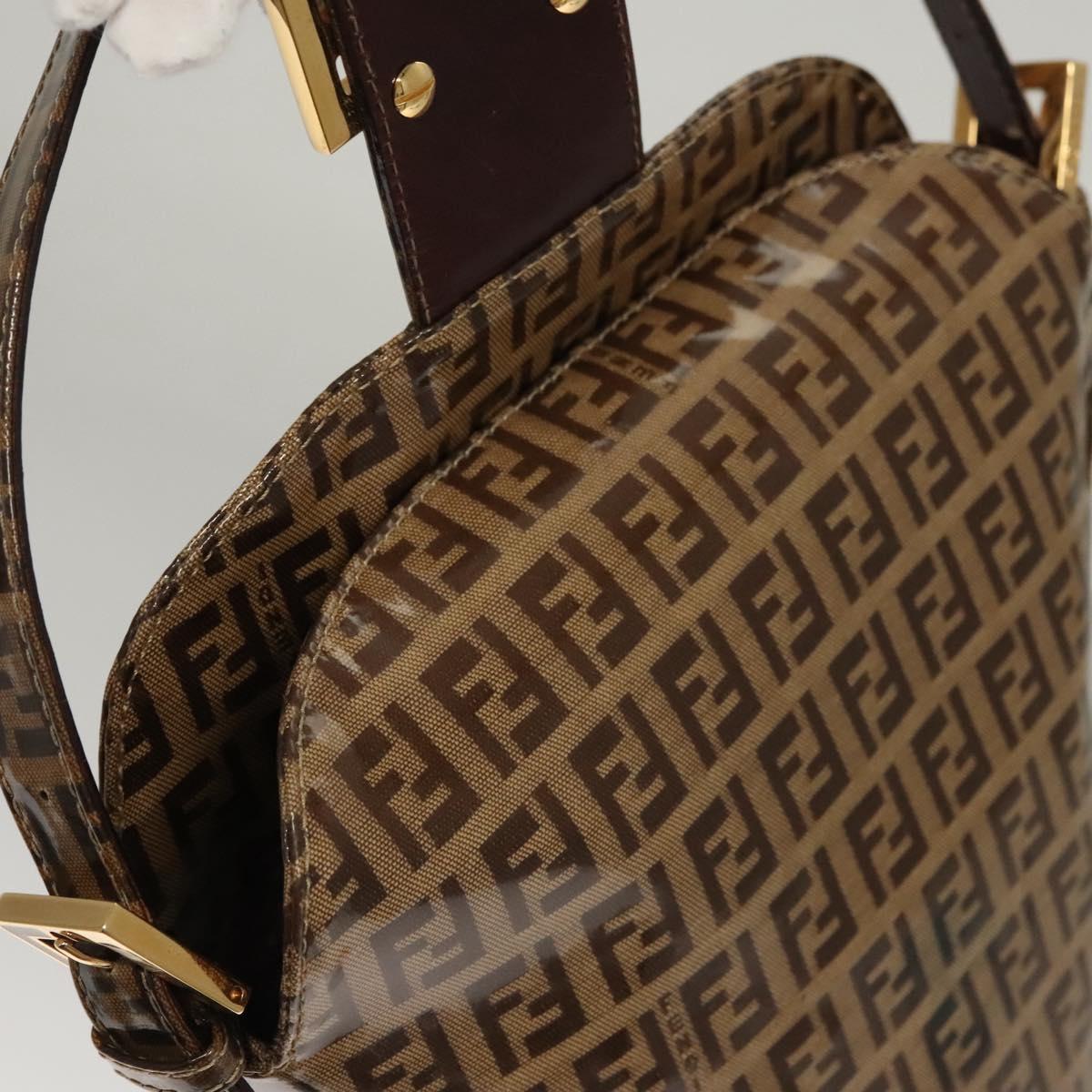 FENDI Zucchino Canvas Mamma Baguette Hand Bag Enamel Beige Gold Auth KD316