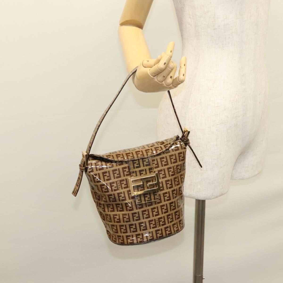 FENDI Zucchino Canvas Mamma Baguette Hand Bag Enamel Beige Gold Auth KD316