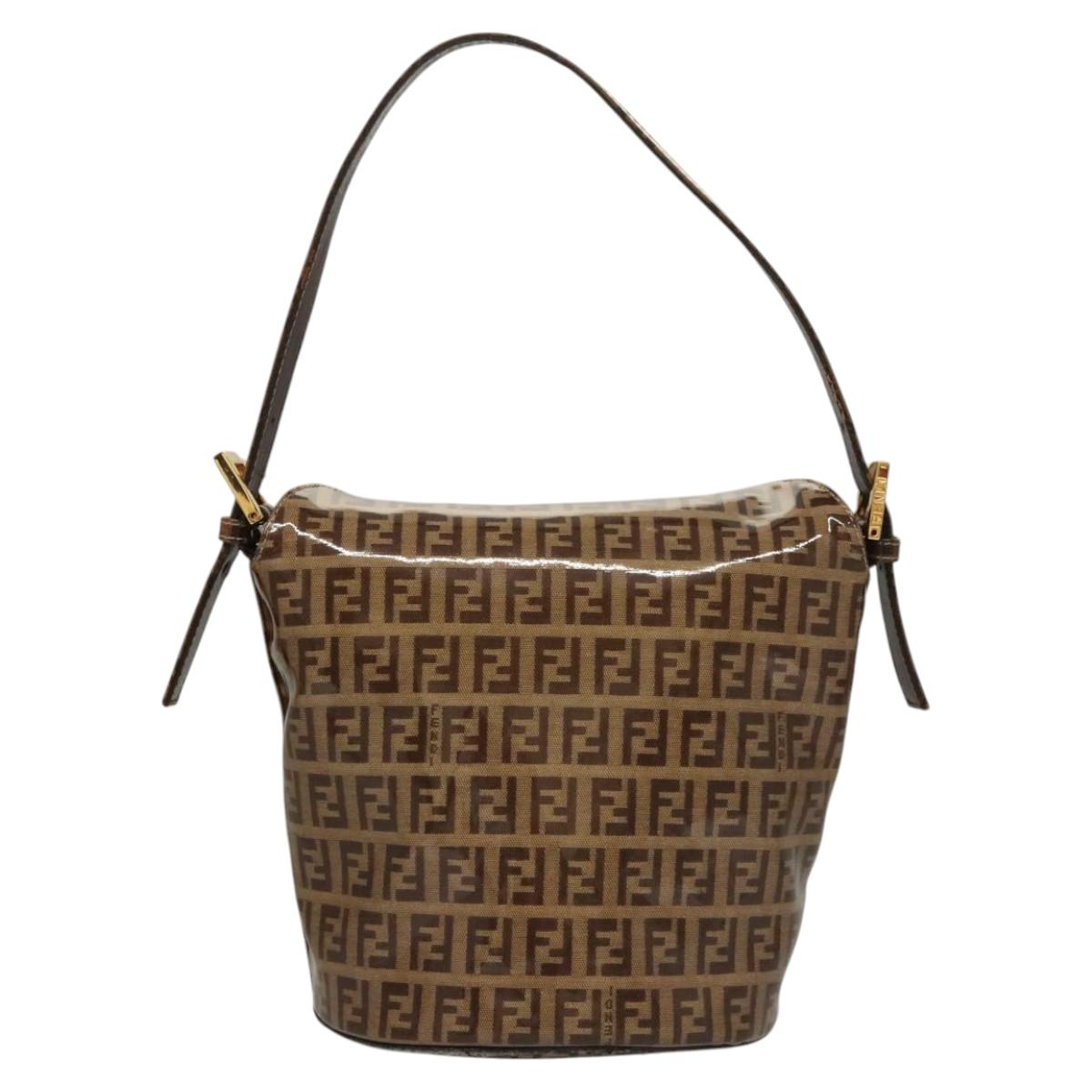 FENDI Zucchino Canvas Mamma Baguette Hand Bag Enamel Beige Gold Auth KD316