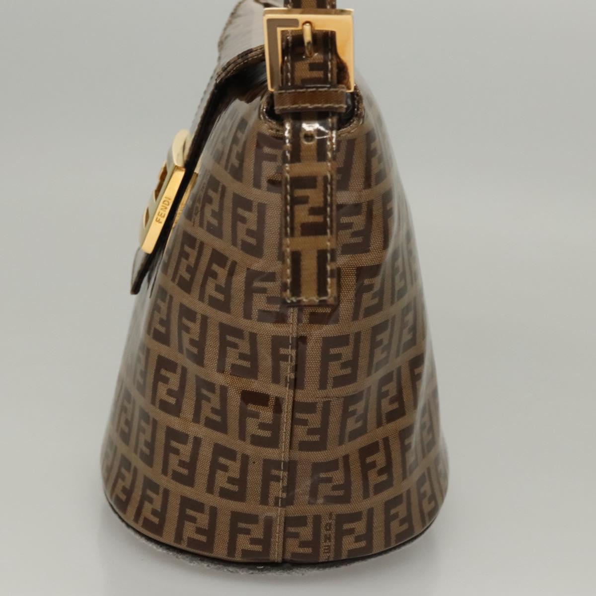 FENDI Zucchino Canvas Mamma Baguette Hand Bag Enamel Beige Gold Auth KD316
