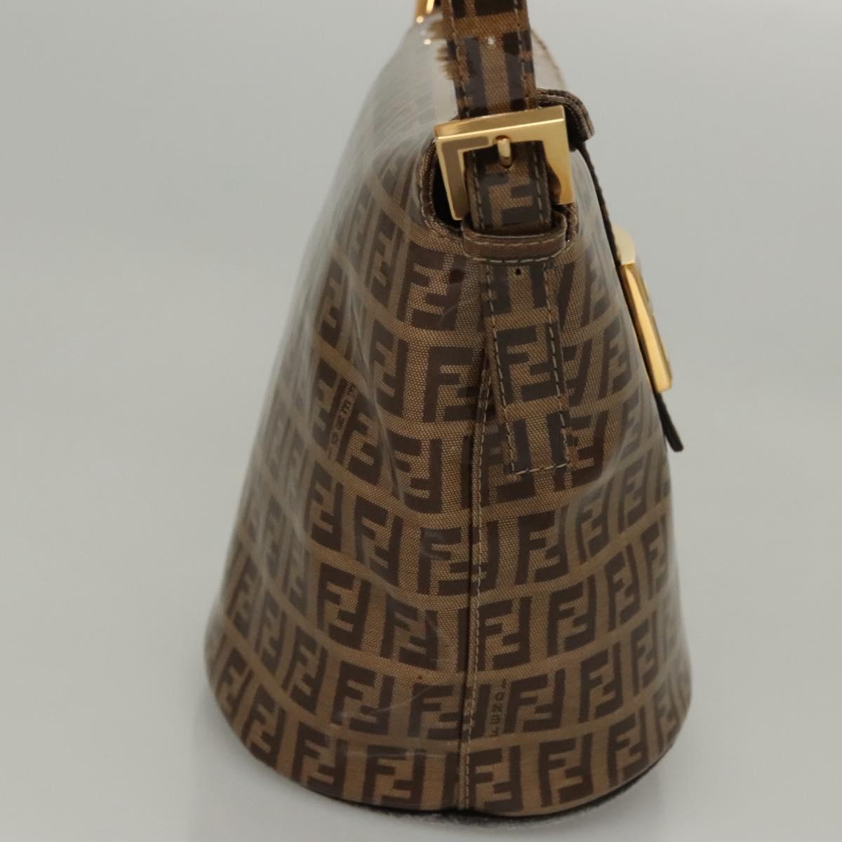 FENDI Zucchino Canvas Mamma Baguette Hand Bag Enamel Beige Gold Auth KD316