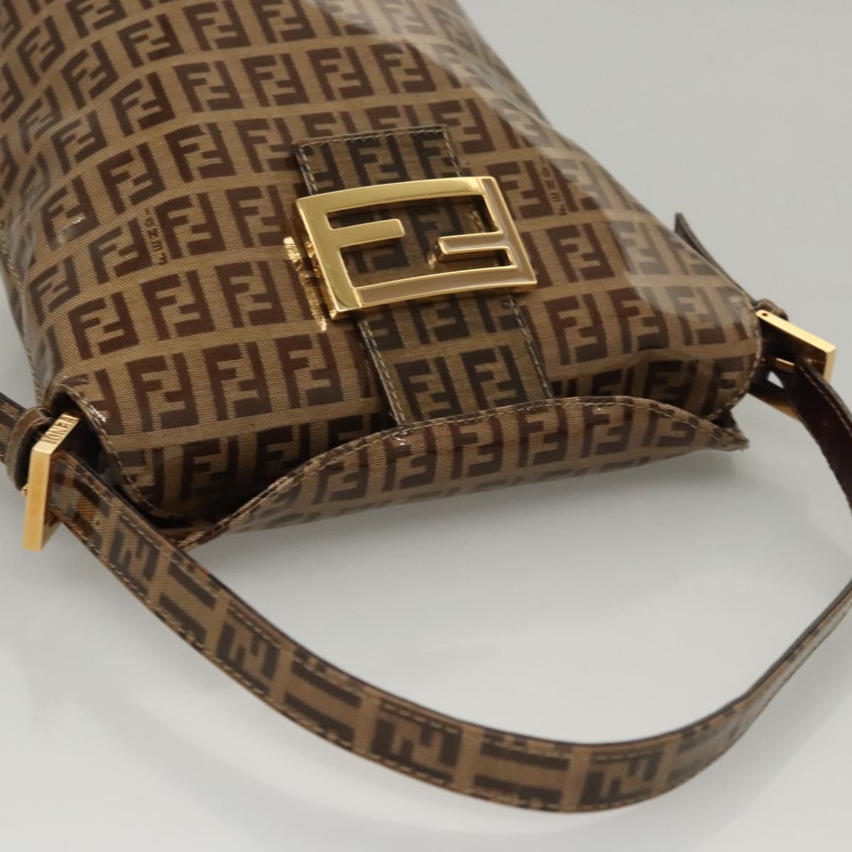 FENDI Zucchino Canvas Mamma Baguette Hand Bag Enamel Beige Gold Auth KD316