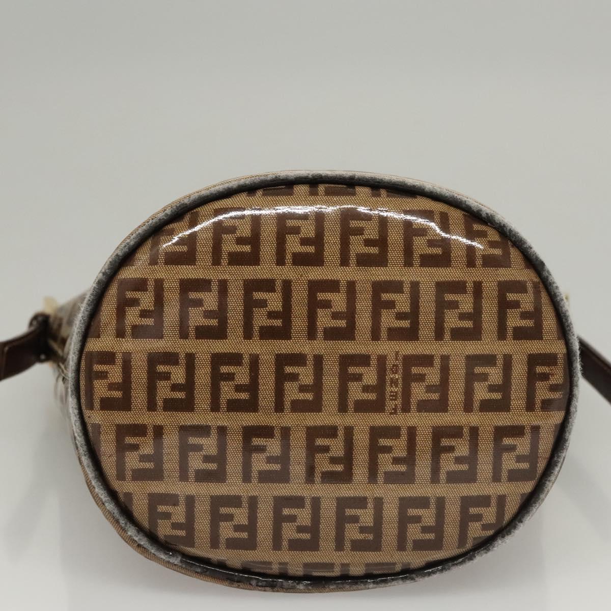 FENDI Zucchino Canvas Mamma Baguette Hand Bag Enamel Beige Gold Auth KD316