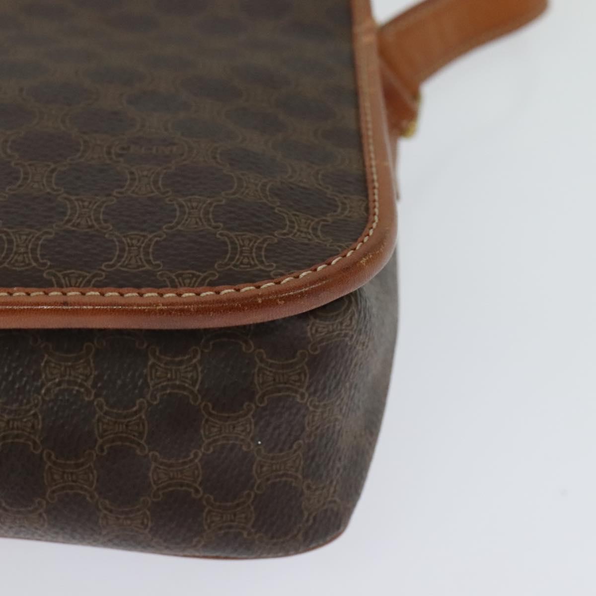CELINE Macadam Canvas Shoulder Bag PVC Leather Brown Gold Auth KD334