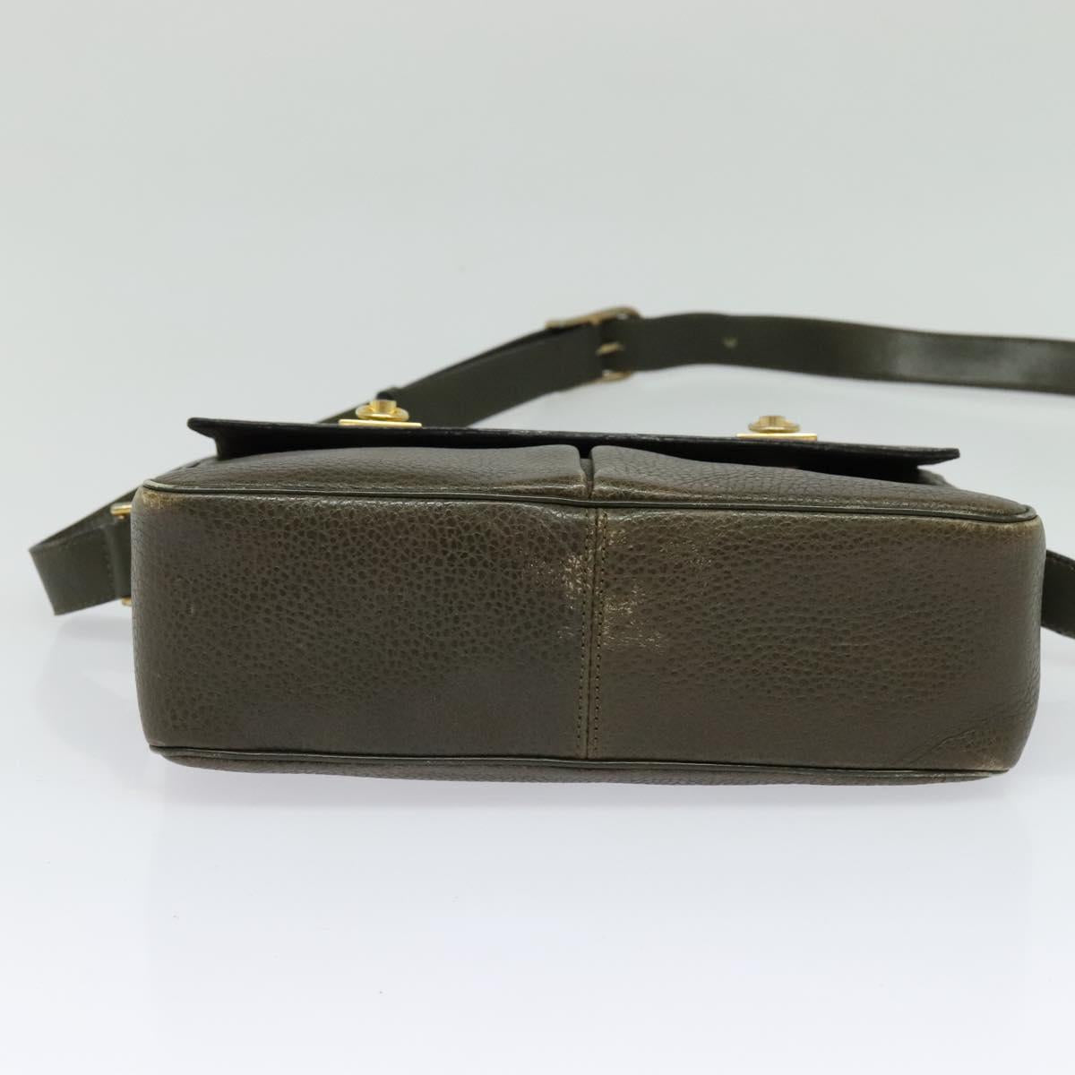 CELINE Shoulder Bag Leather Khaki Gold Auth KD335