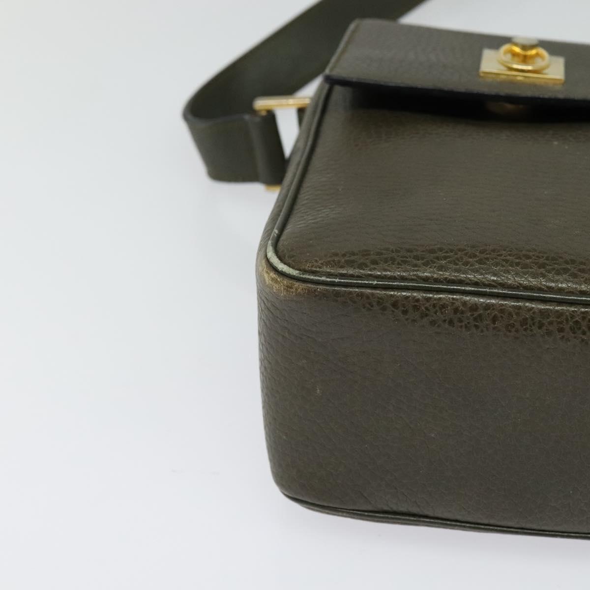 CELINE Shoulder Bag Leather Khaki Gold Auth KD335
