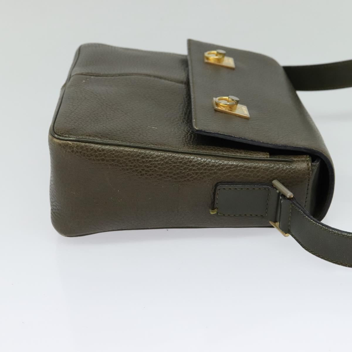 CELINE Shoulder Bag Leather Khaki Gold Auth KD335