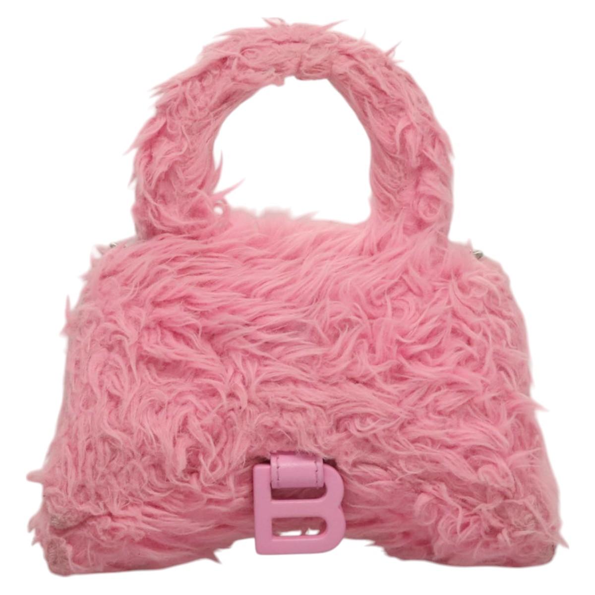BALENCIAGA Hour Glass Hand Bag Wool 2way Pink Auth KD374