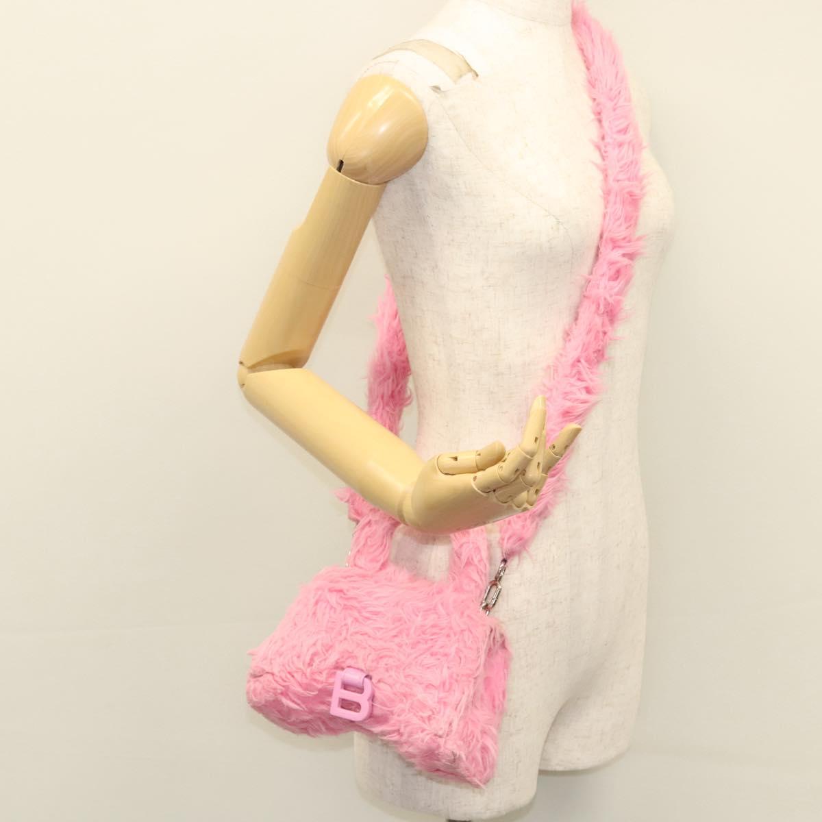 BALENCIAGA Hour Glass Hand Bag Wool 2way Pink Auth KD374