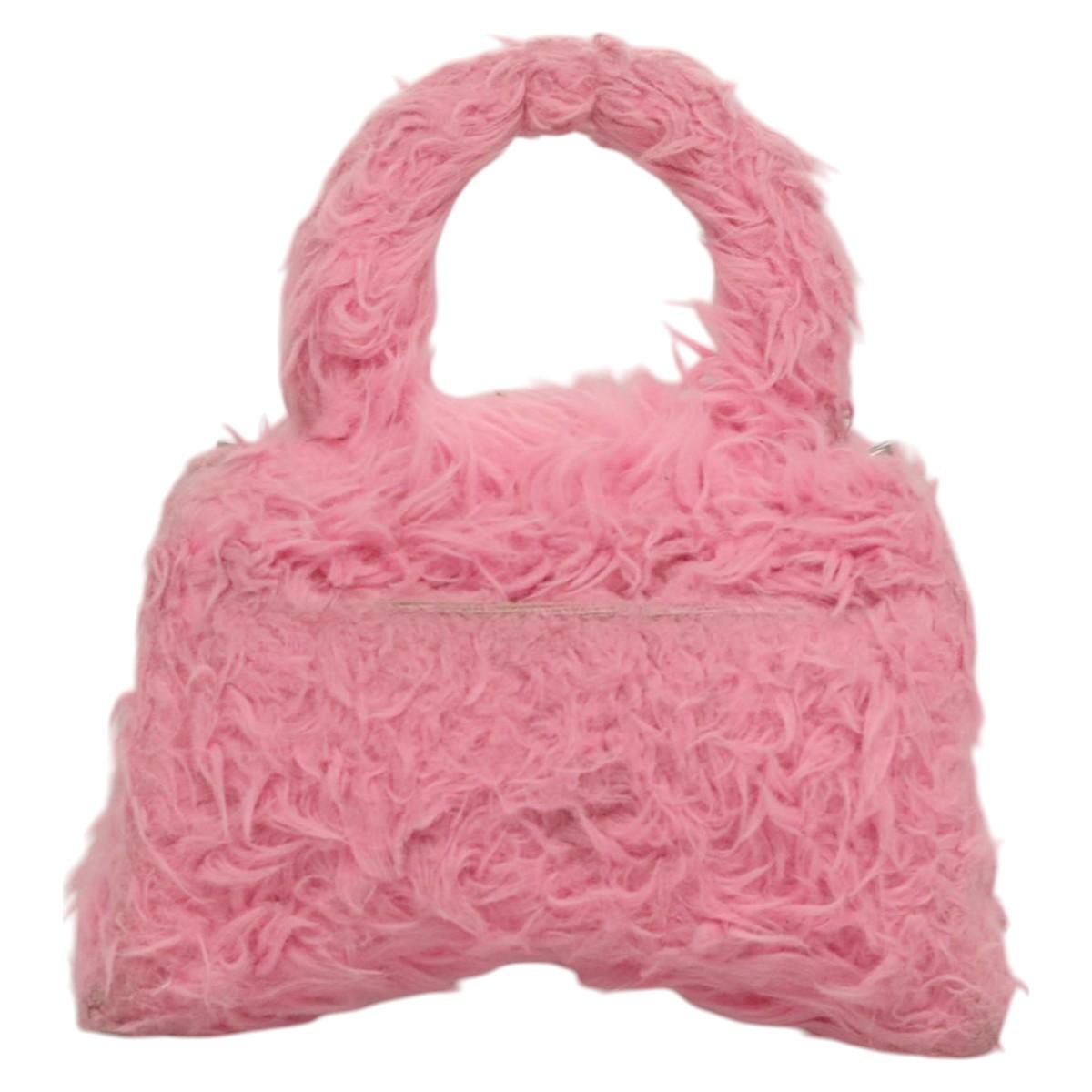 BALENCIAGA Hour Glass Hand Bag Wool 2way Pink Auth KD374