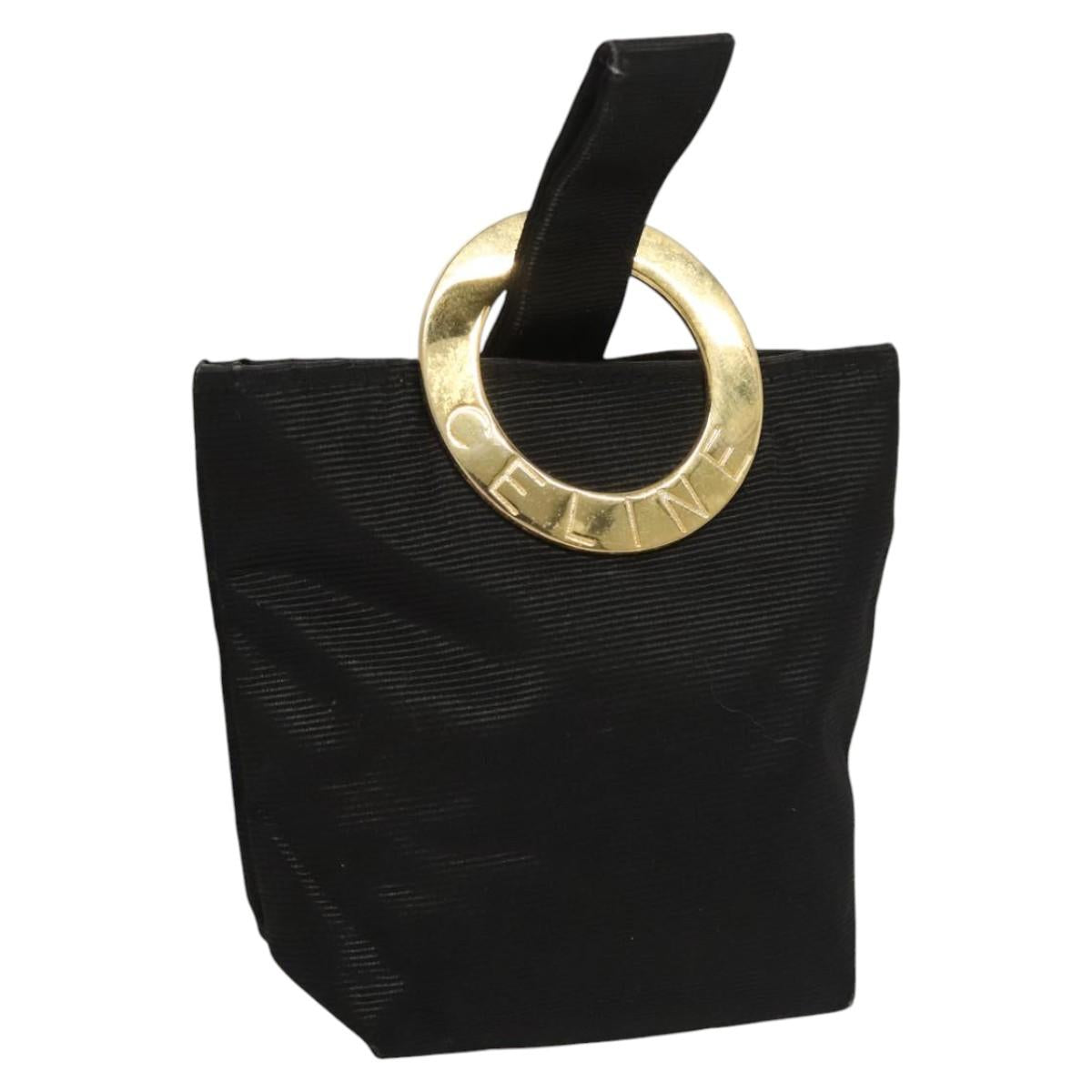 CELINE Circle Pouch Nylon Black Gold Auth KD376
