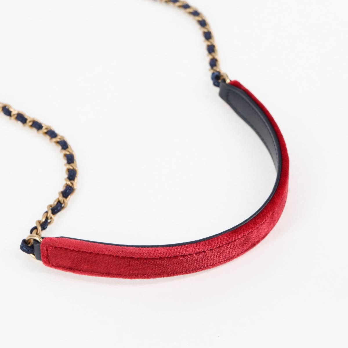 CHANEL Matelasse Camellia Chain Shoulder Bag Velor Red CC Auth KD378SM