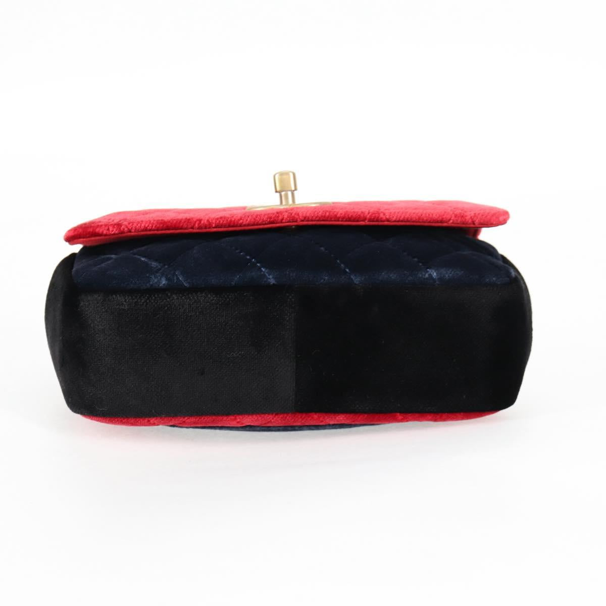 CHANEL Matelasse Camellia Chain Shoulder Bag Velor Red CC Auth KD378SM