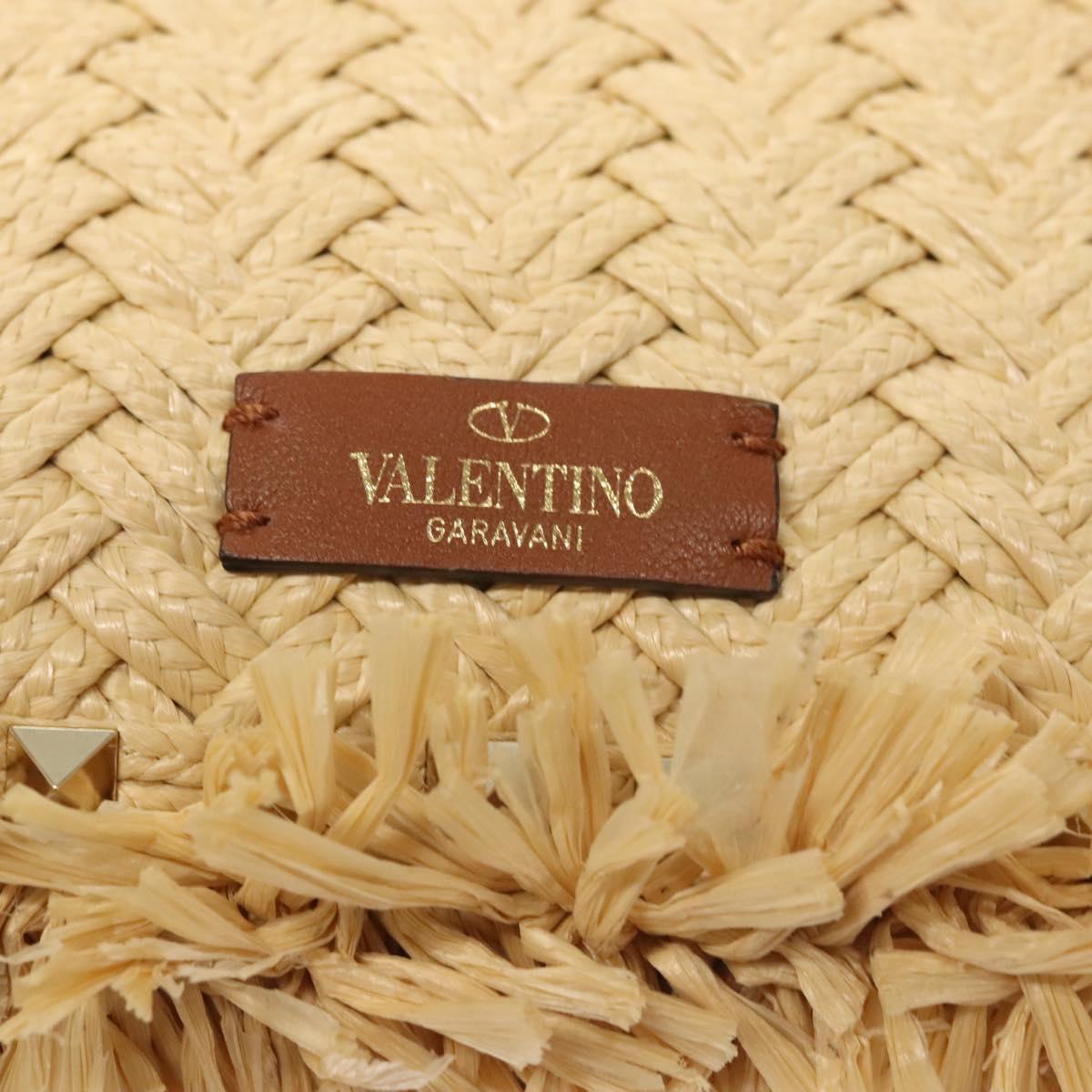 Valentino Studs Shoulder Bag Raffia Beige Brown gold Auth KD385V