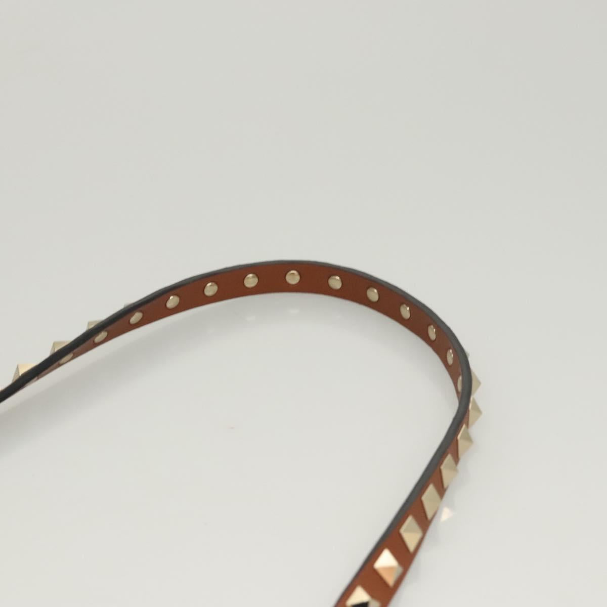 Valentino Studs Shoulder Bag Raffia Beige Brown gold Auth KD385V