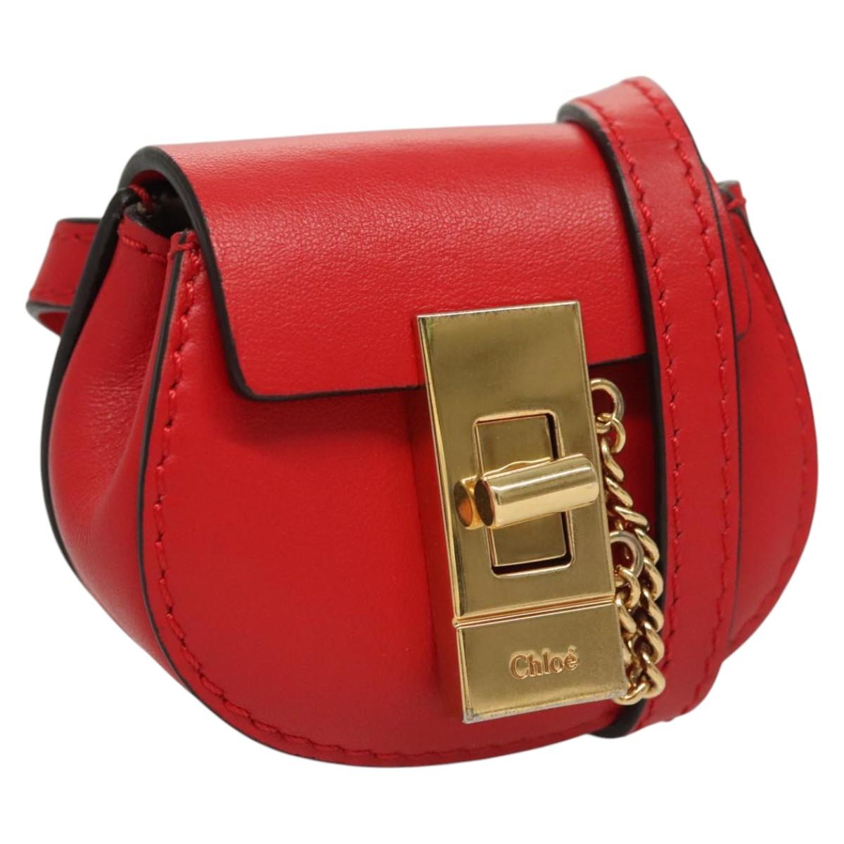 Chloe Airpots Case Leather Red Gold Auth KD394