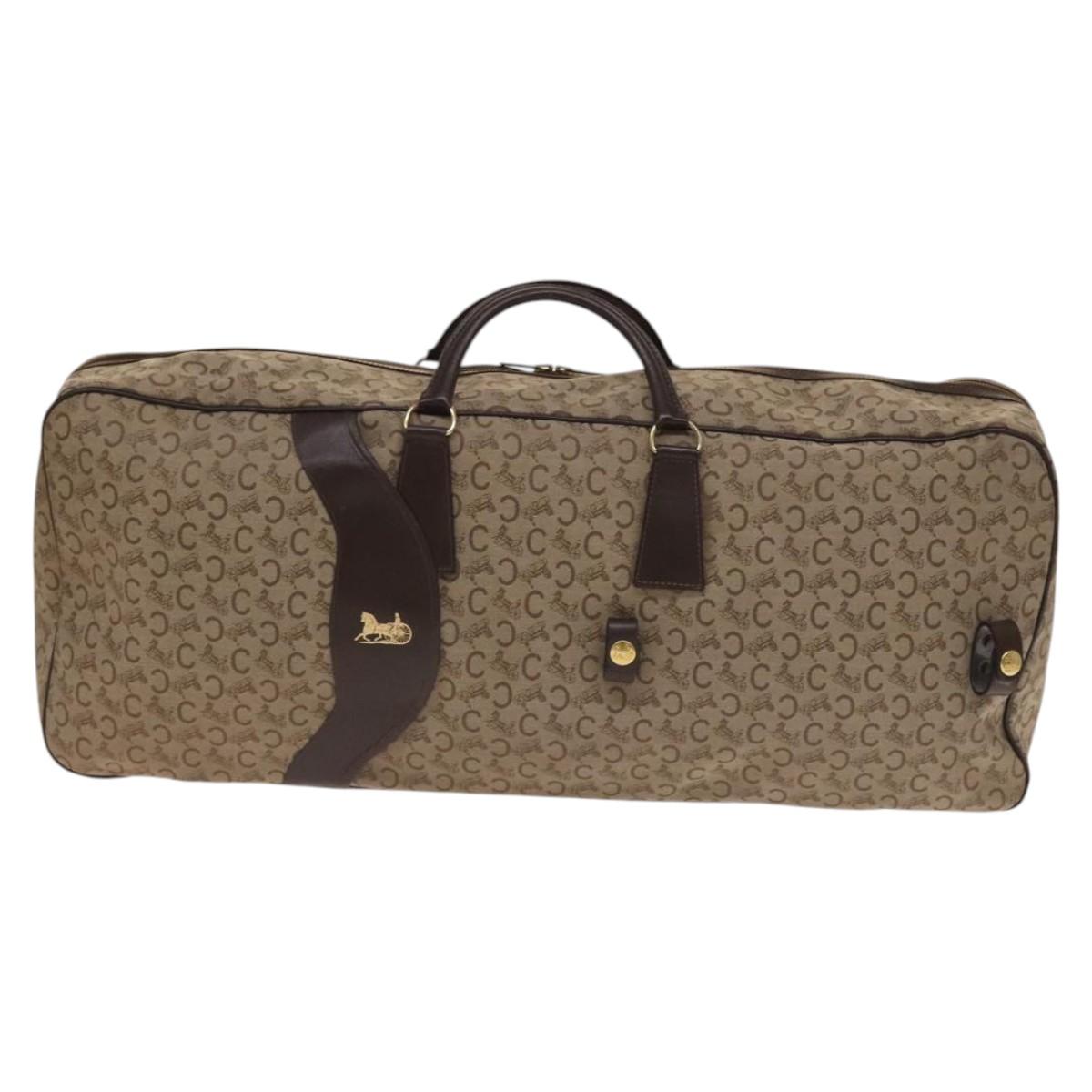 CELINE C Sulky Boston Bag Canvas Beige Gold Auth KD400
