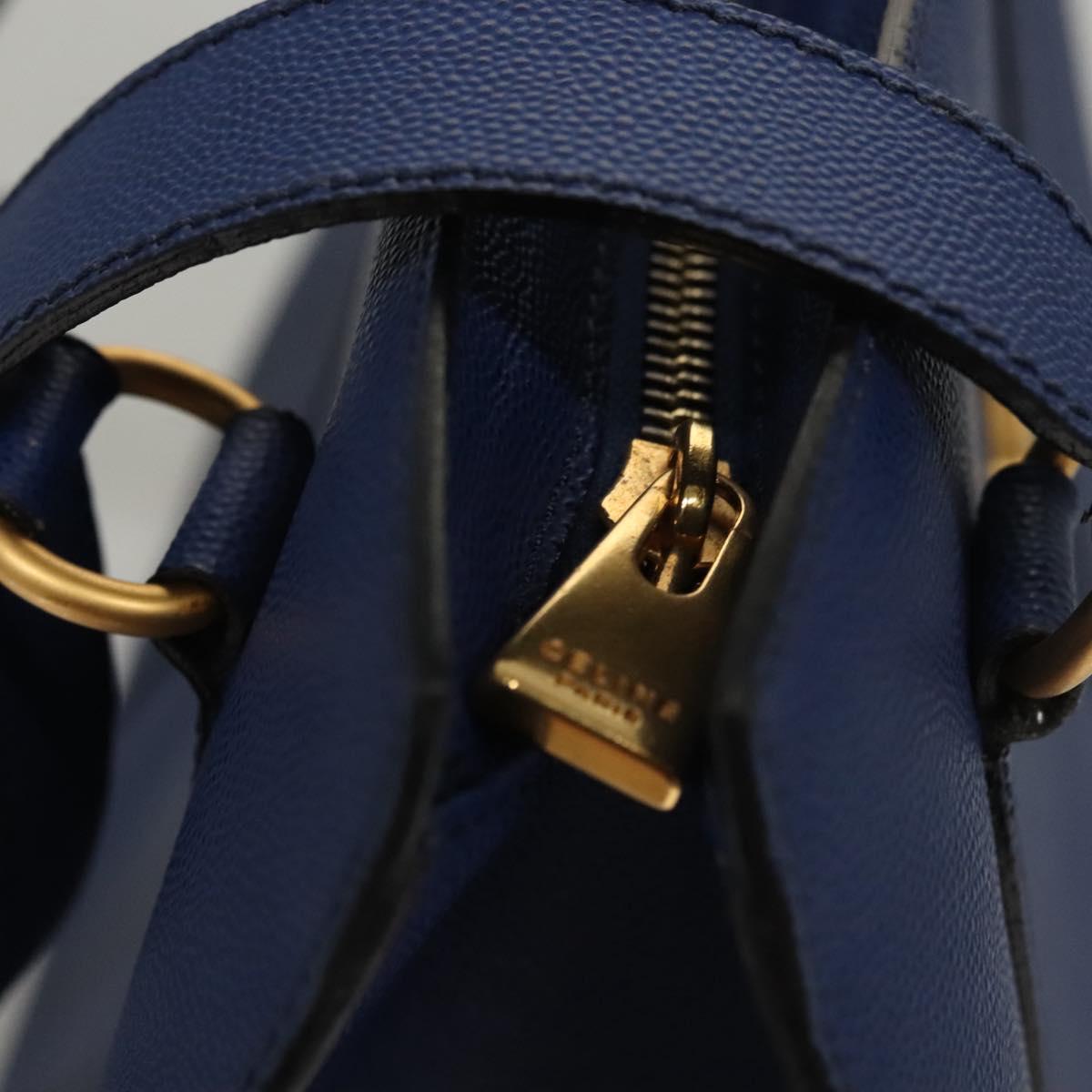 CELINE Shoulder Bag Leather Blue Gold Auth KD413