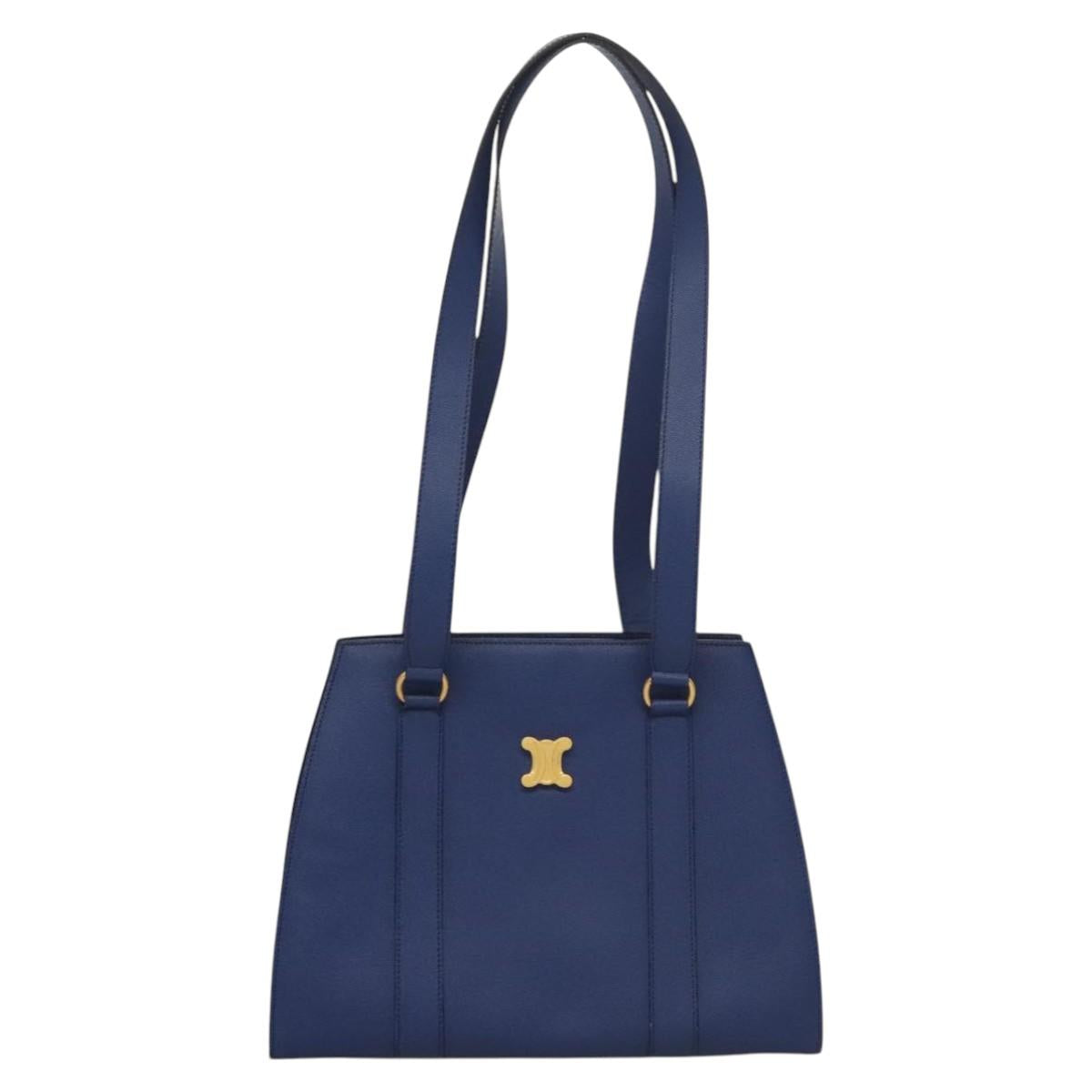 CELINE Shoulder Bag Leather Blue Gold Auth KD413