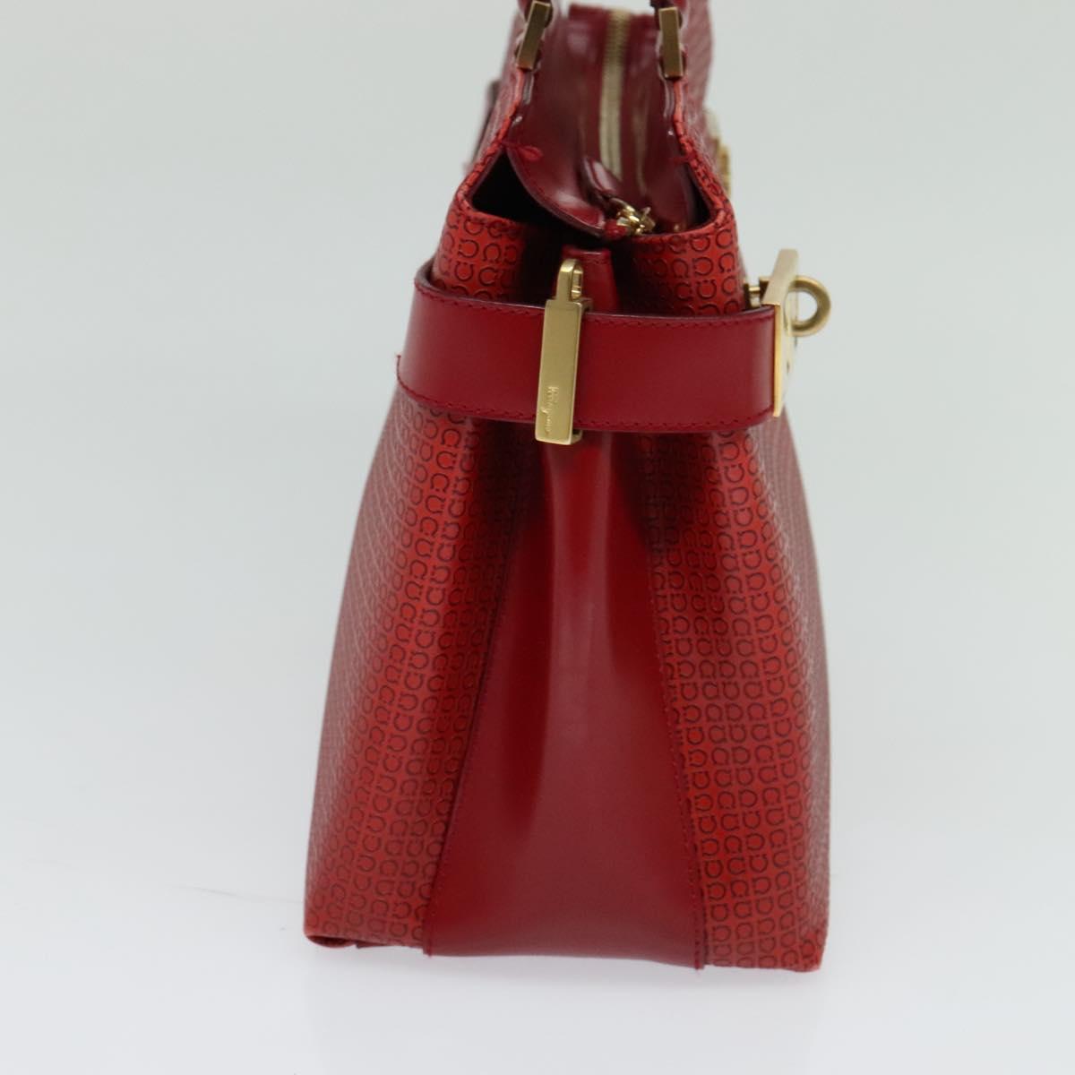 Salvatore Ferragamo Gancini Shoulder Bag Leather 2way Red Gold Auth KD414