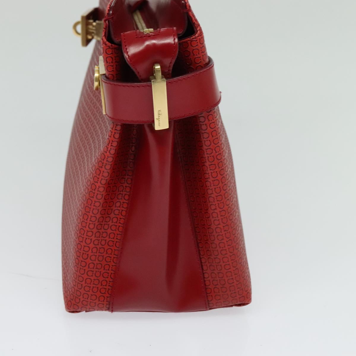 Salvatore Ferragamo Gancini Shoulder Bag Leather 2way Red Gold Auth KD414
