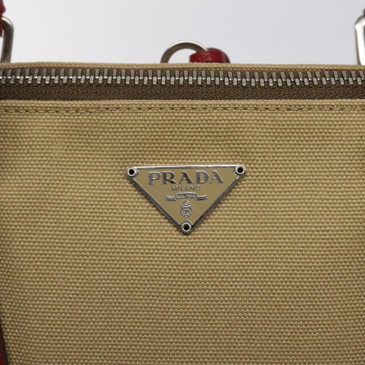 PRADA Hand Bag Canvas Beige Auth KD415