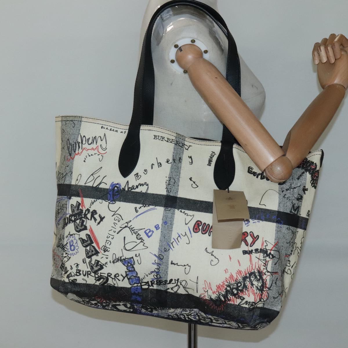 BURBERRY Tote Bag Coated Canvas White Auth KD428