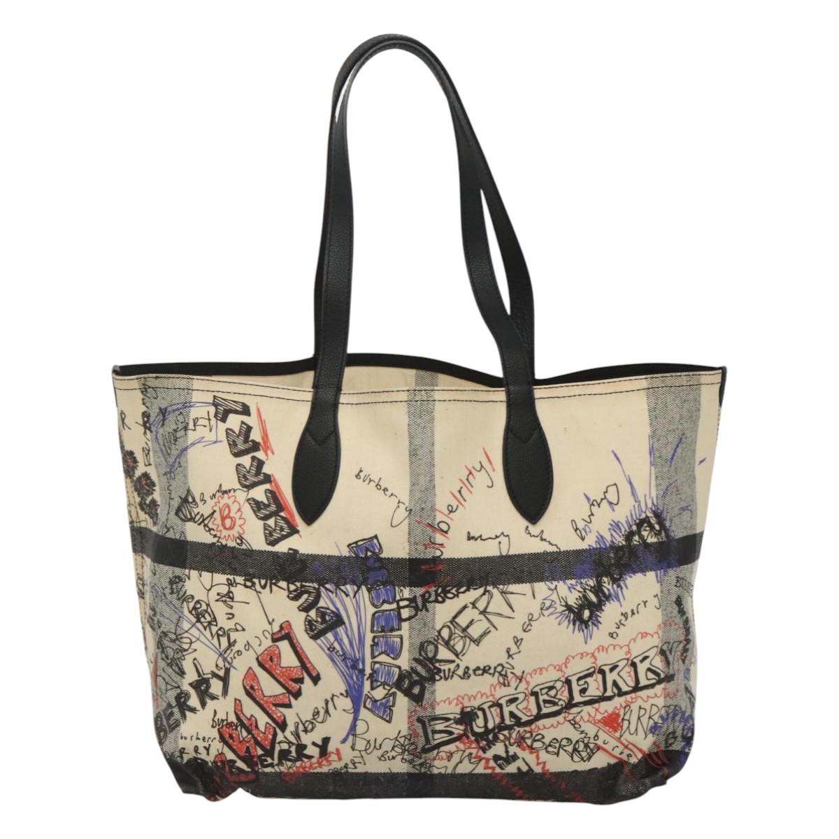 BURBERRY Tote Bag Coated Canvas White Auth KD428