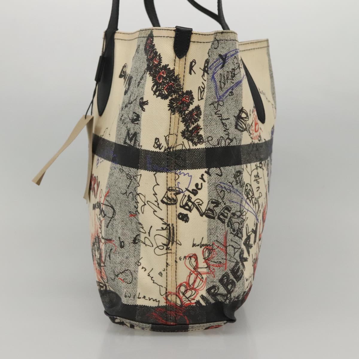 BURBERRY Tote Bag Coated Canvas White Auth KD428