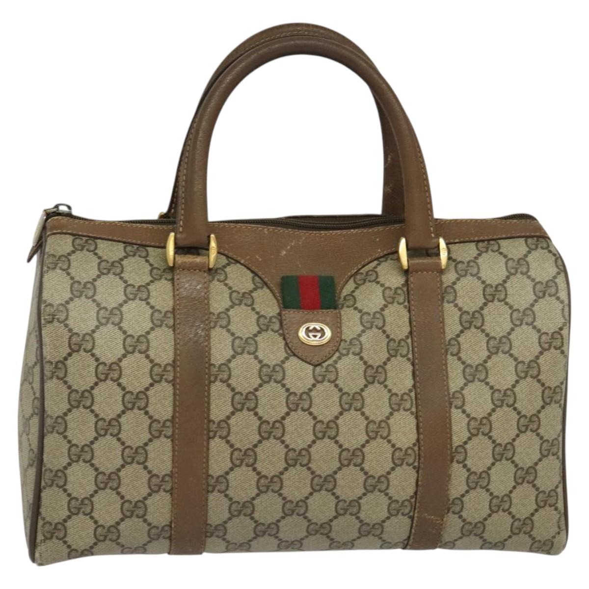 GUCCI GG Supreme Web Sherry Line Boston Bag PVC Beige Gold 40 02 007 Auth KD431