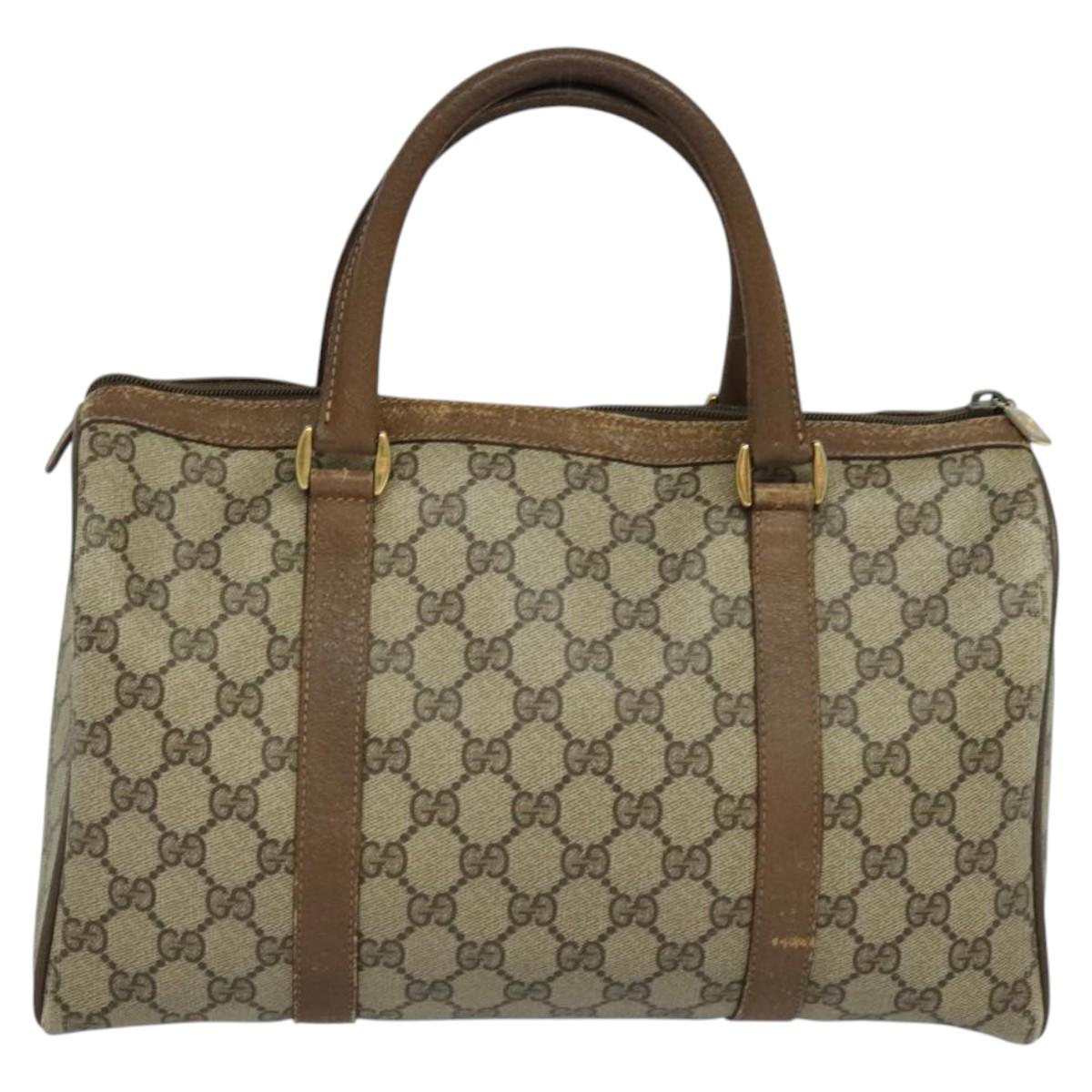 GUCCI GG Supreme Web Sherry Line Boston Bag PVC Beige Gold 40 02 007 Auth KD431