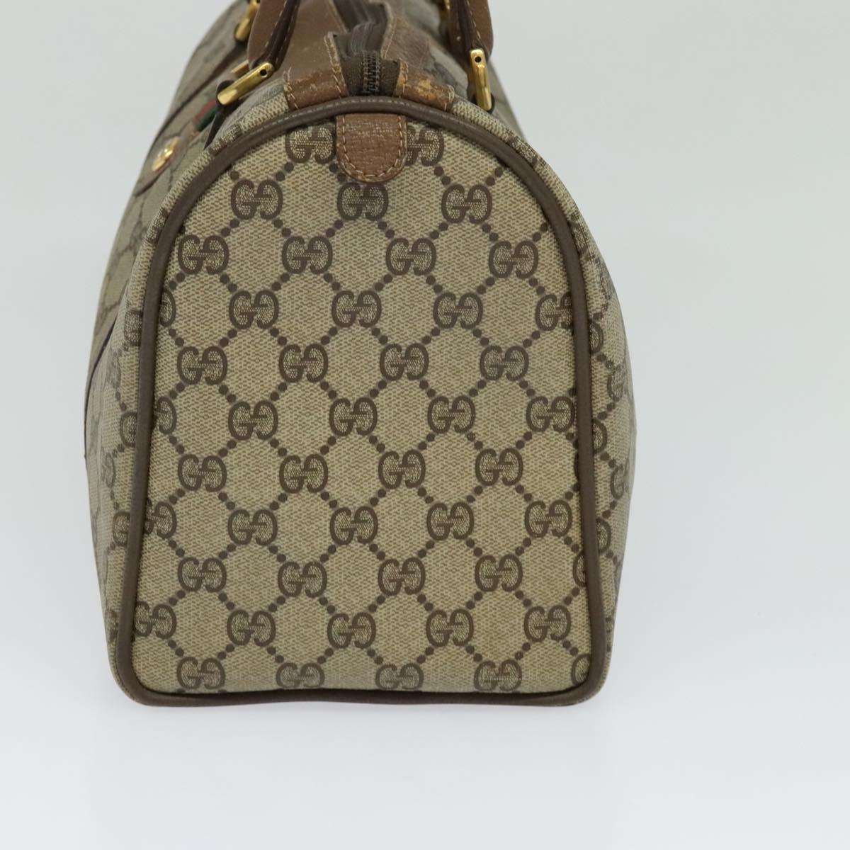 GUCCI GG Supreme Web Sherry Line Boston Bag PVC Beige Gold 40 02 007 Auth KD431