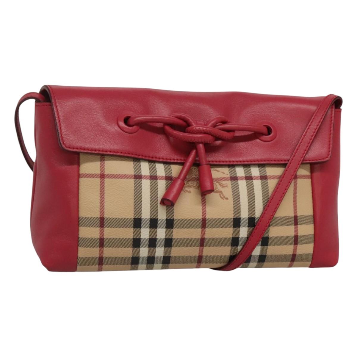 BURBERRY Nova Check Shoulder Bag PVC Pink Beige gold Auth KD447