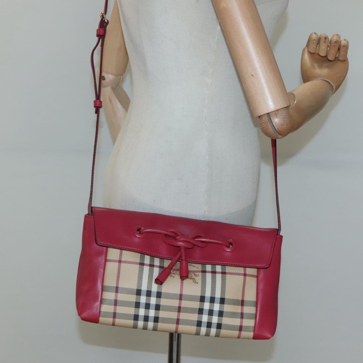 BURBERRY Nova Check Shoulder Bag PVC Pink Beige gold Auth KD447