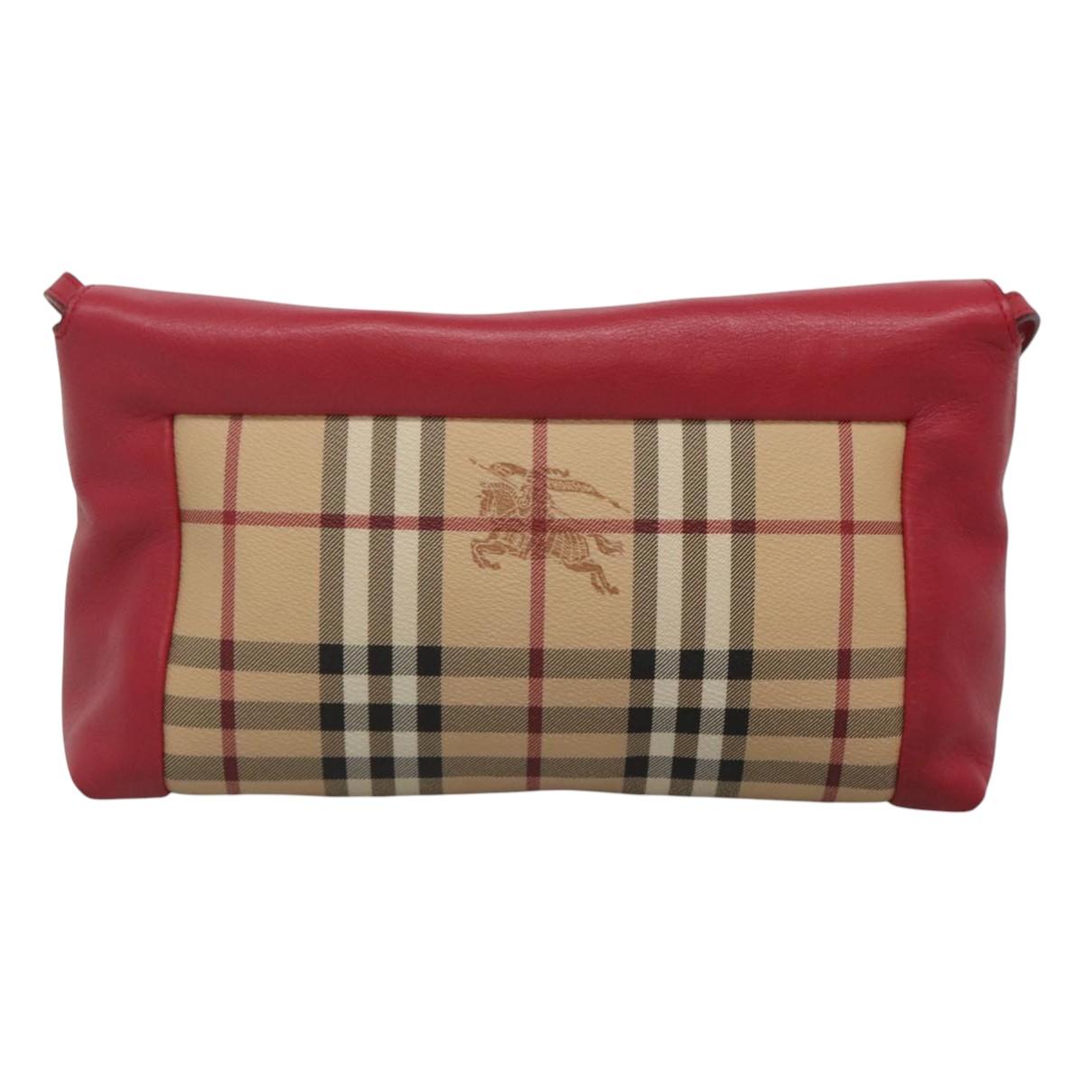 BURBERRY Nova Check Shoulder Bag PVC Pink Beige gold Auth KD447