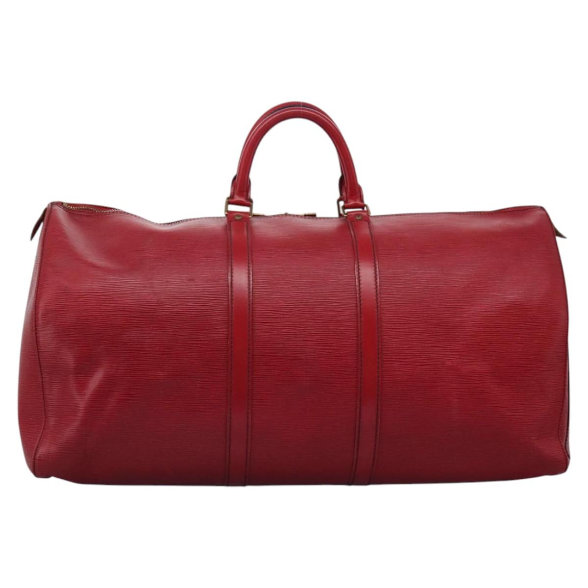 LOUIS VUITTON Epi Keepall 55 Boston Bag Red M42957 LV Auth KD472