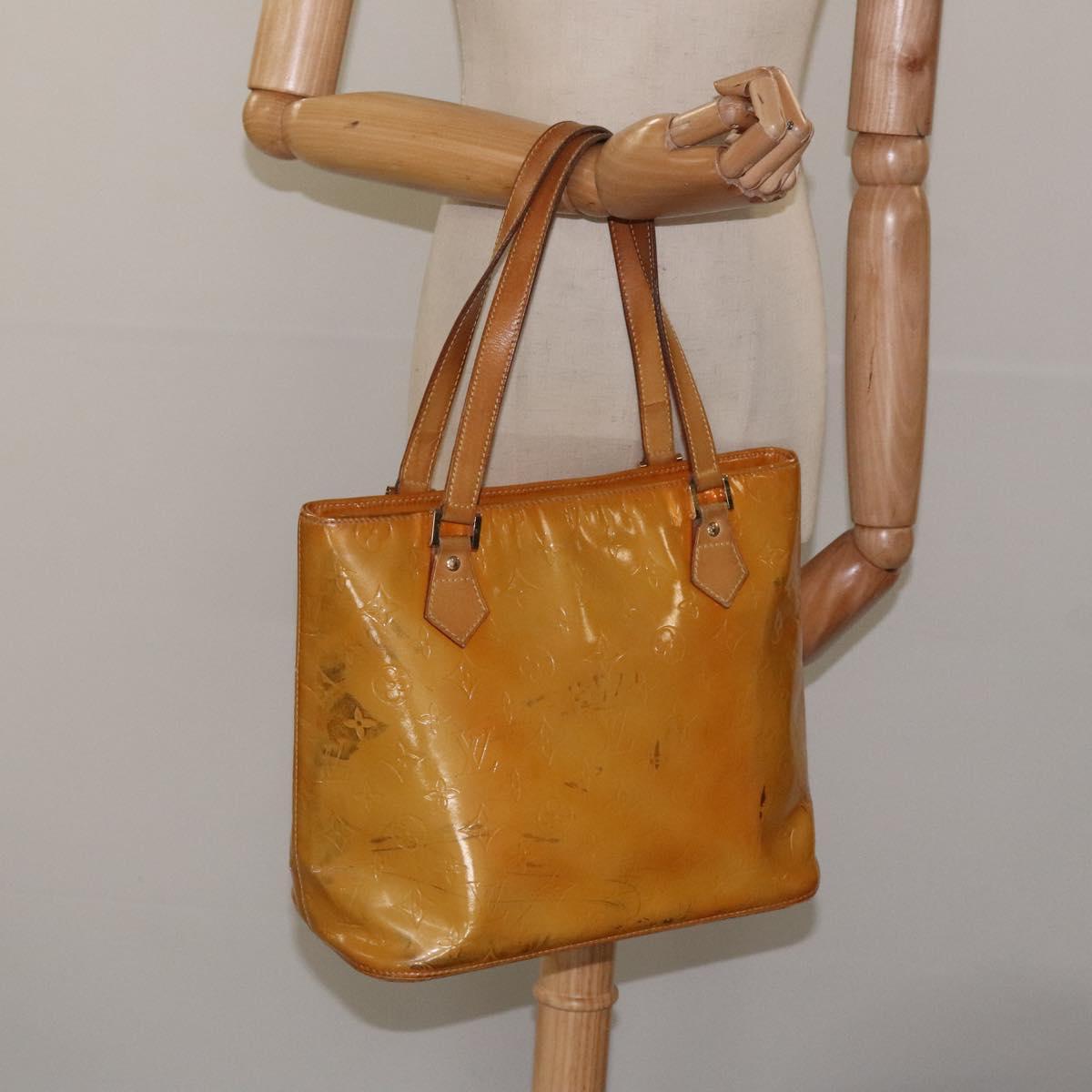 LOUIS VUITTON Monogram Vernis Houston Hand Bag Beige M91004 LV Auth KD482