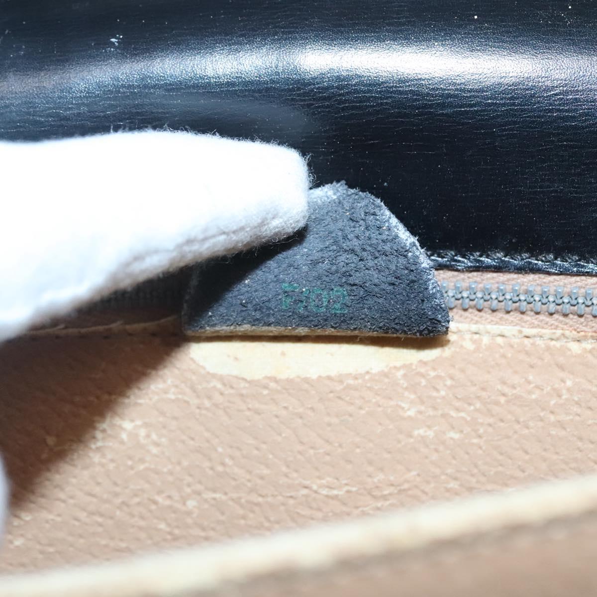 CELINE Circle Hand Bag Leather Black Gold Auth KD513
