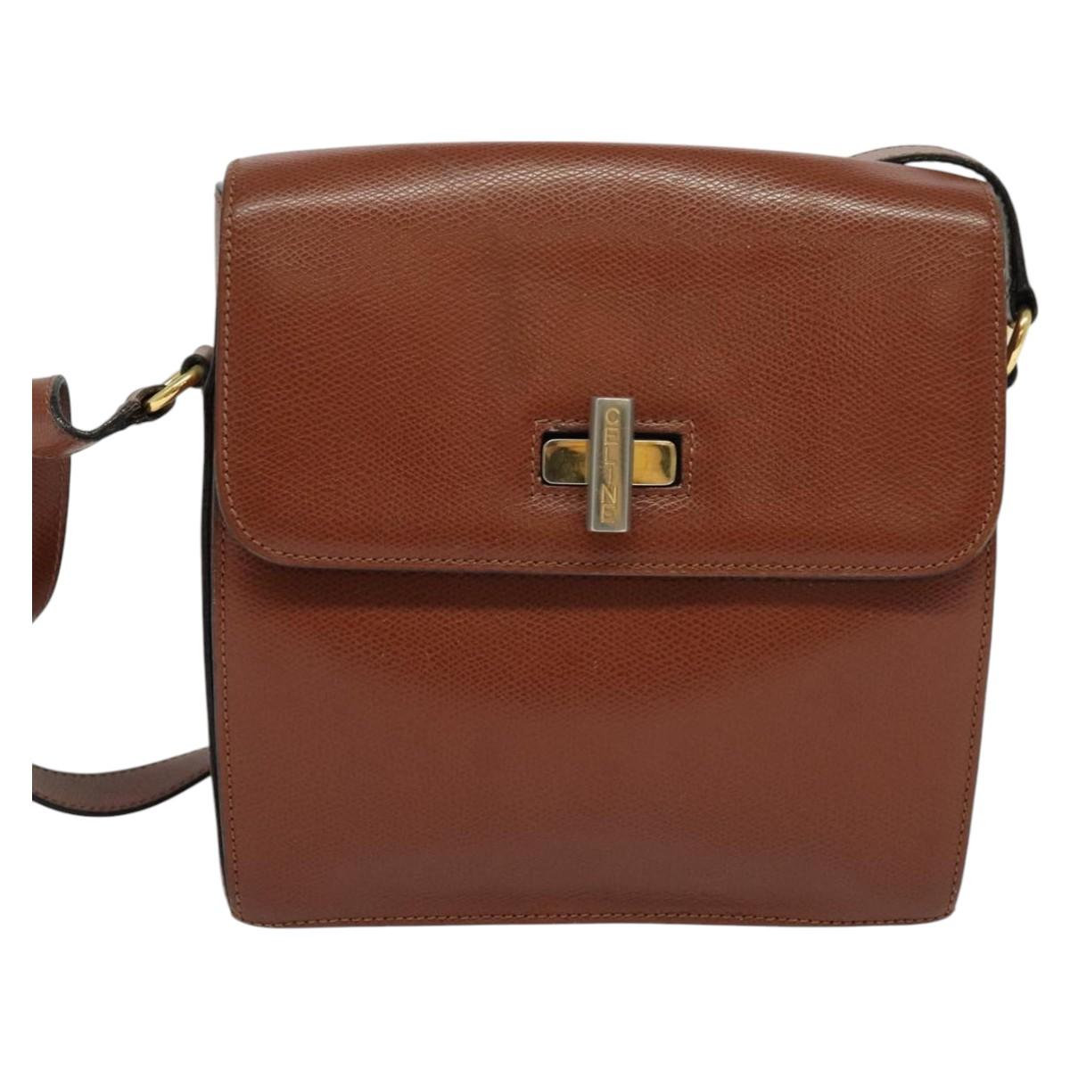 CELINE Shoulder Bag Leather Brown Auth KD516