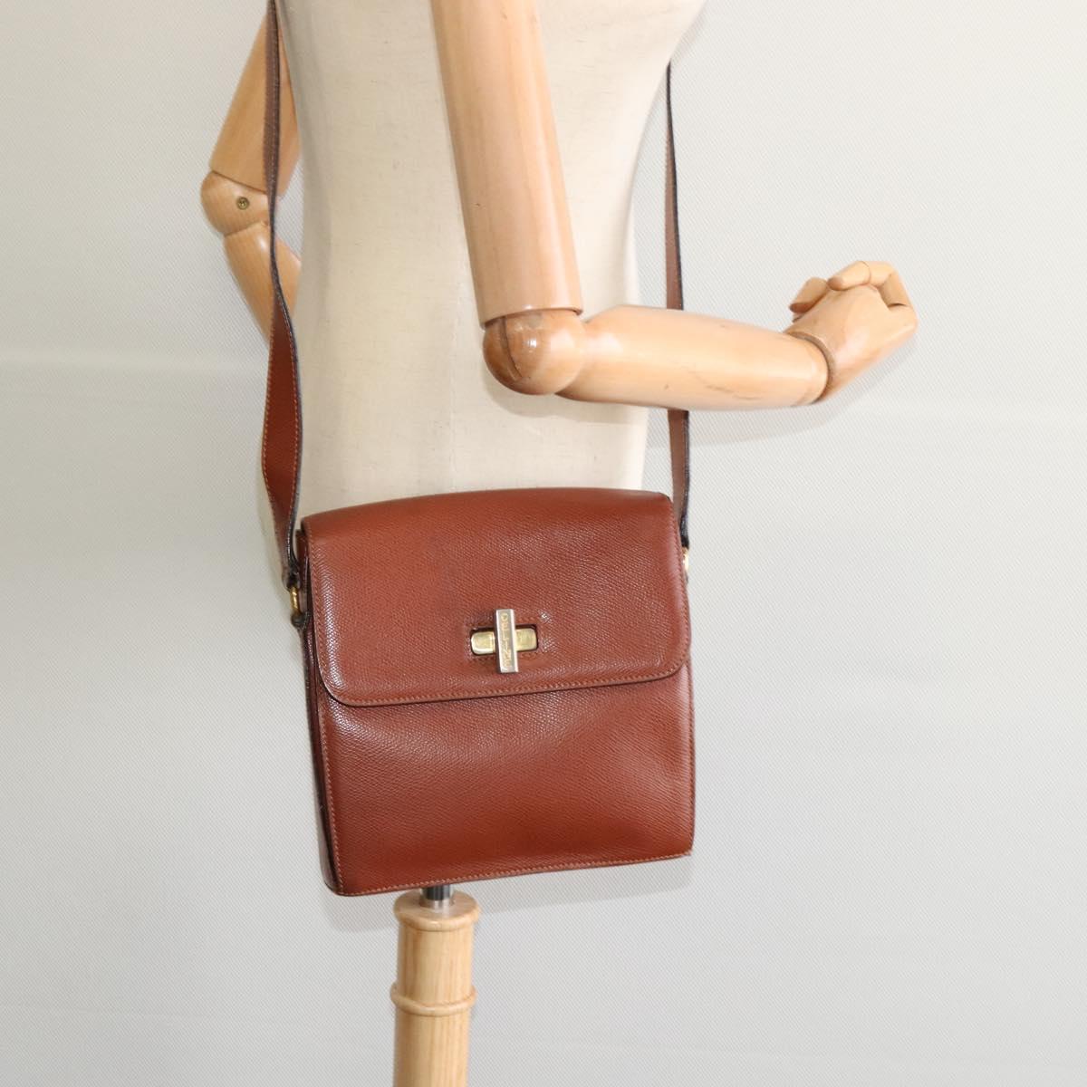 CELINE Shoulder Bag Leather Brown Auth KD516
