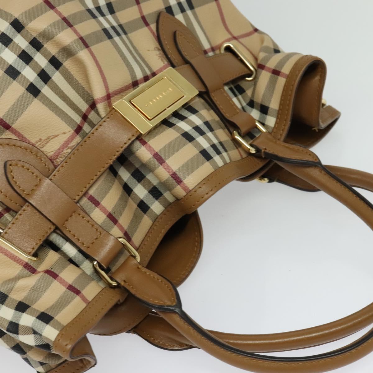 BURBERRY Nova Check Hand Bag PVC 2way Beige Gold Auth KD524