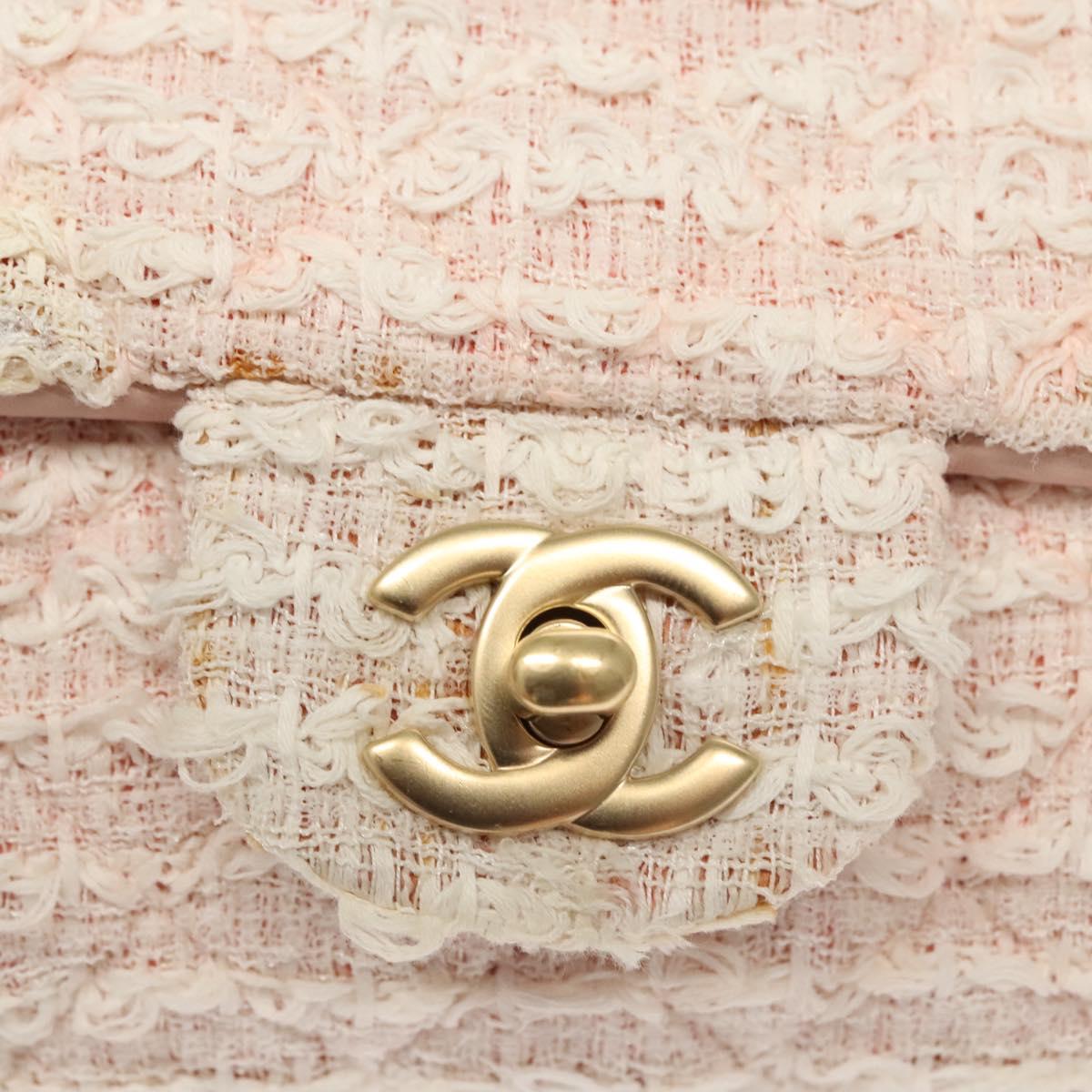 CHANEL Matelasse Chain Shoulder Bag tweed Pink CC Auth KD532