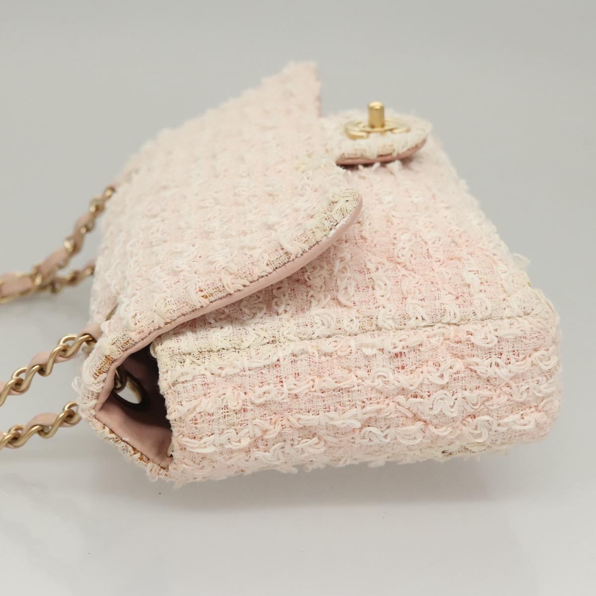CHANEL Matelasse Chain Shoulder Bag tweed Pink CC Auth KD532