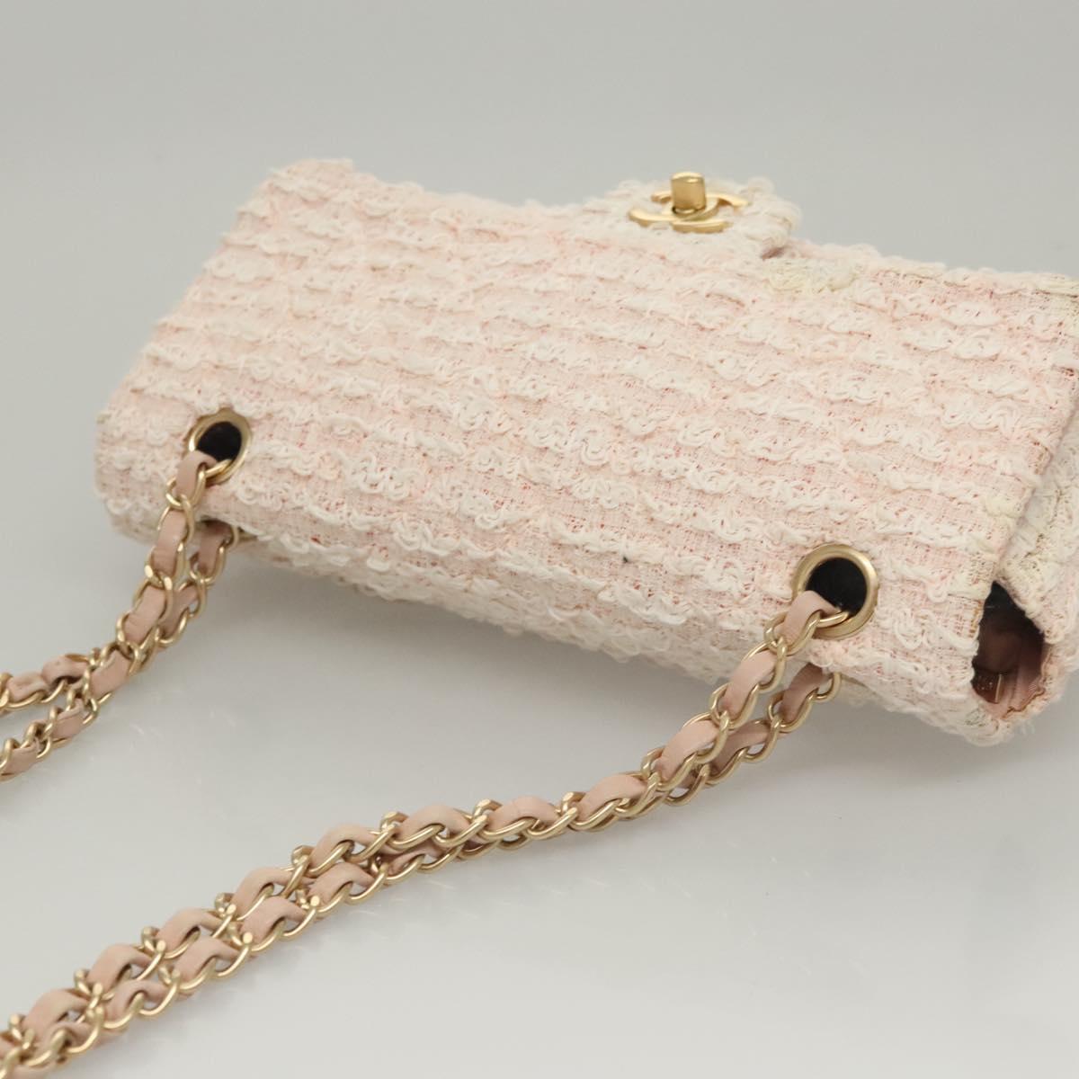 CHANEL Matelasse Chain Shoulder Bag tweed Pink CC Auth KD532
